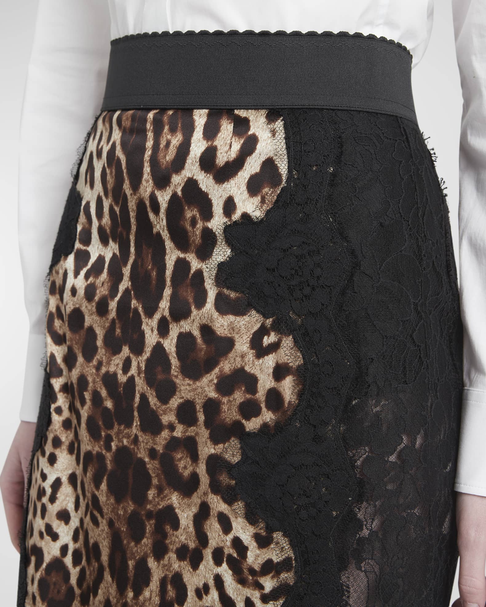 Dolce&Gabbana Leopard-Print Insert Lace Midi Skirt | Neiman