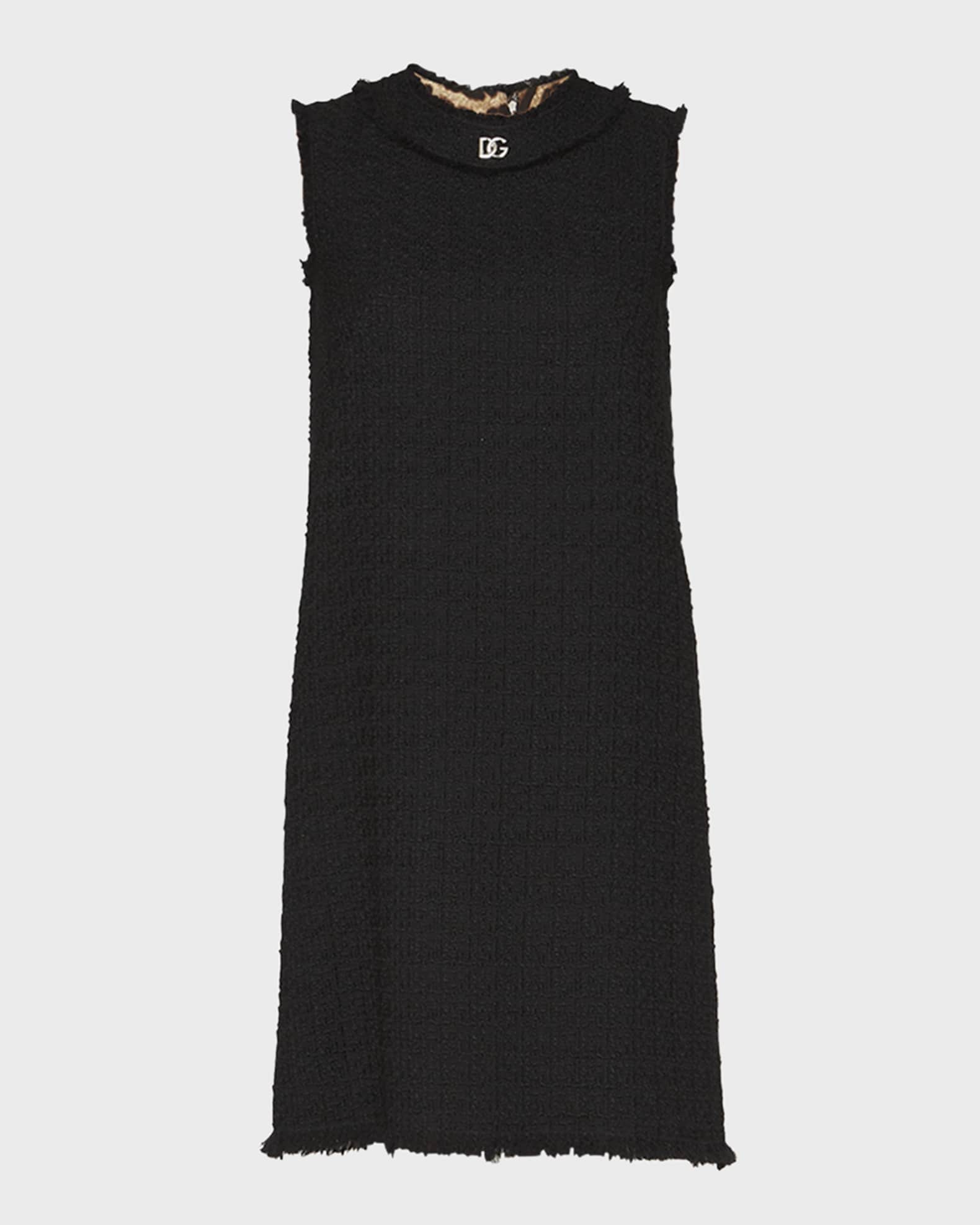 Raw-Edge Tweed Shift Dress 0