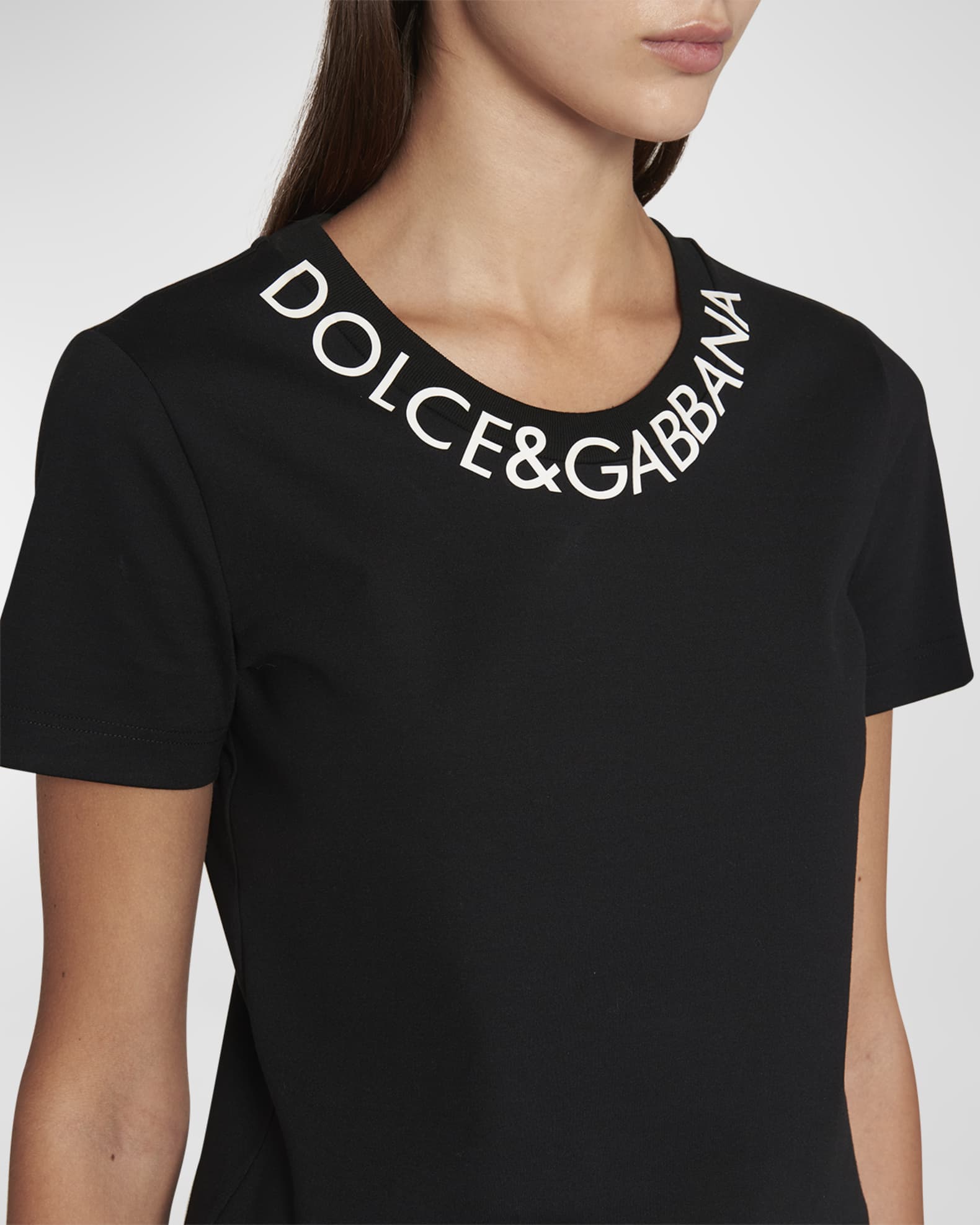 Dolce&Gabbana Logo-Print Neck Jersey T-Shirt | Neiman Marcus
