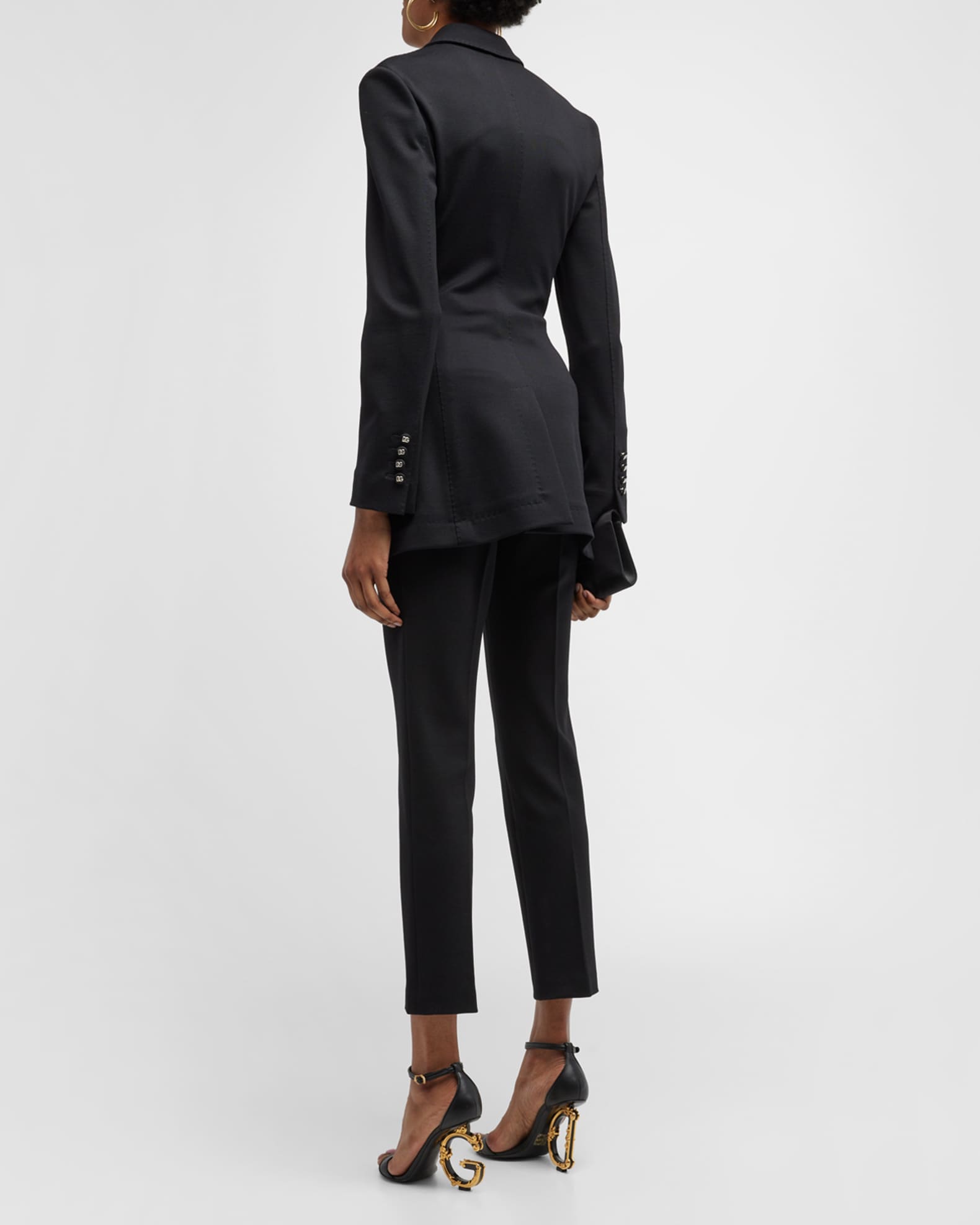 Dolce&Gabbana Long Tailored Blazer Jacket w/ Button Detail | Neiman Marcus