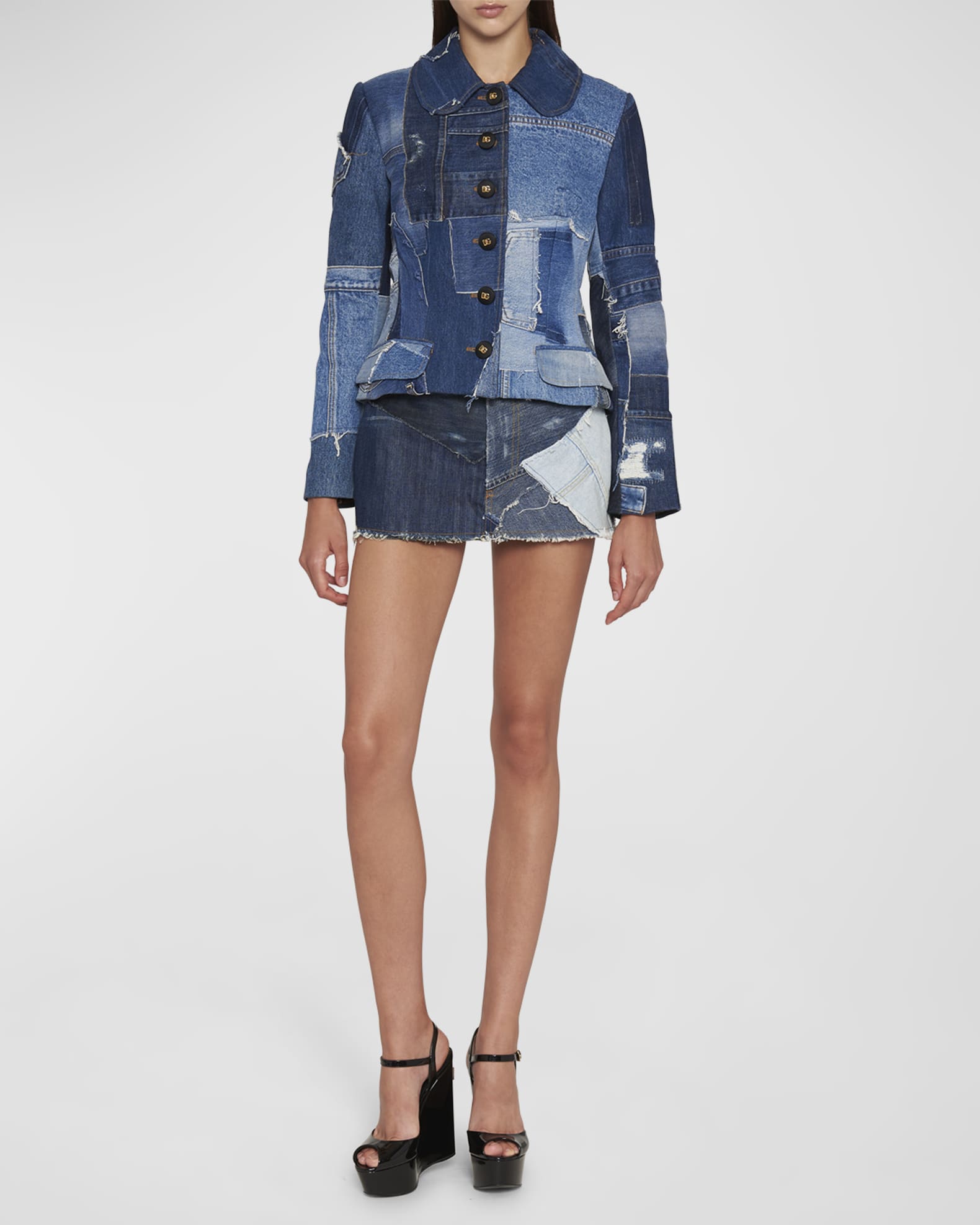 Dolce & Gabbana Blue Patchwork Short Sleeves Denim Blouse Top
