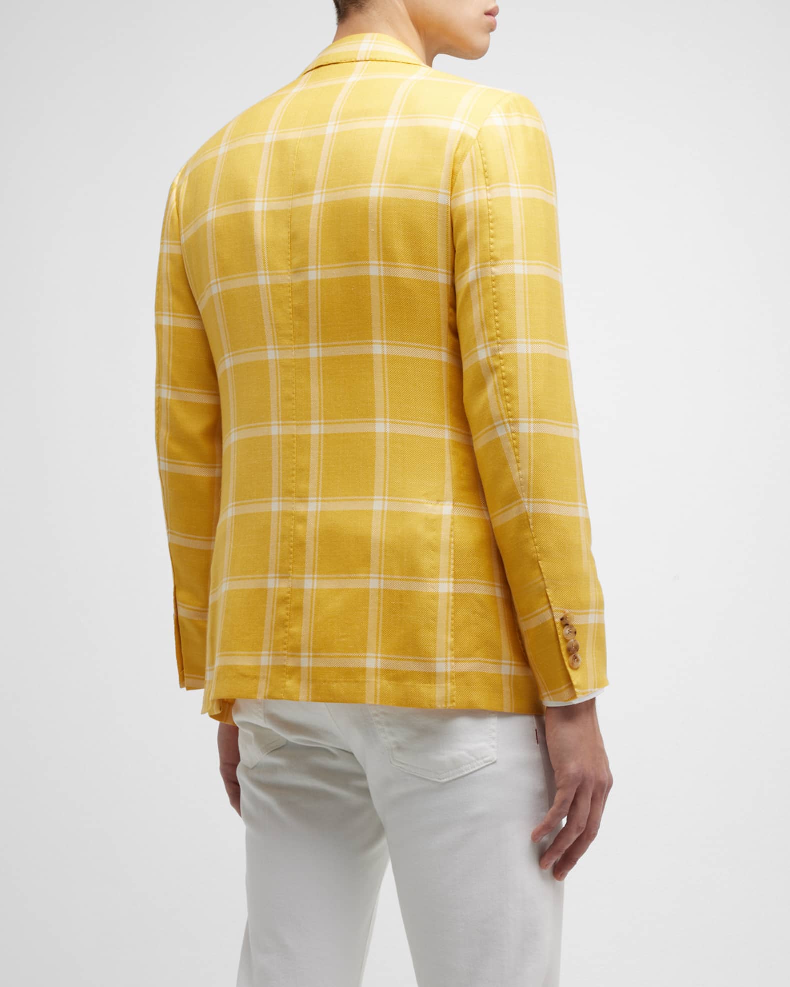 Kiton Men's Windowpane Cashmere-Silk Sport Coat | Neiman Marcus