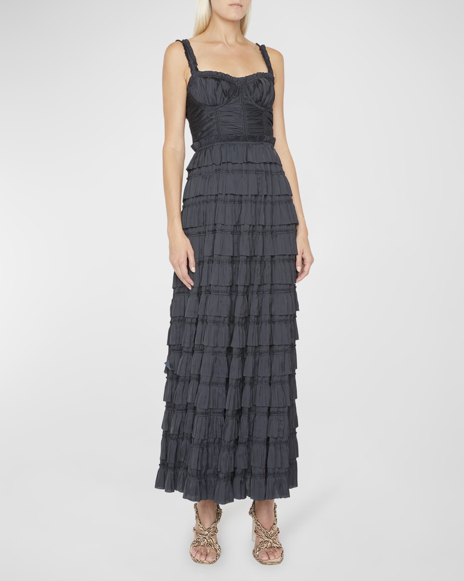 Ulla Johnson Camille Pleated Tiered Ruffle Gown | Neiman Marcus