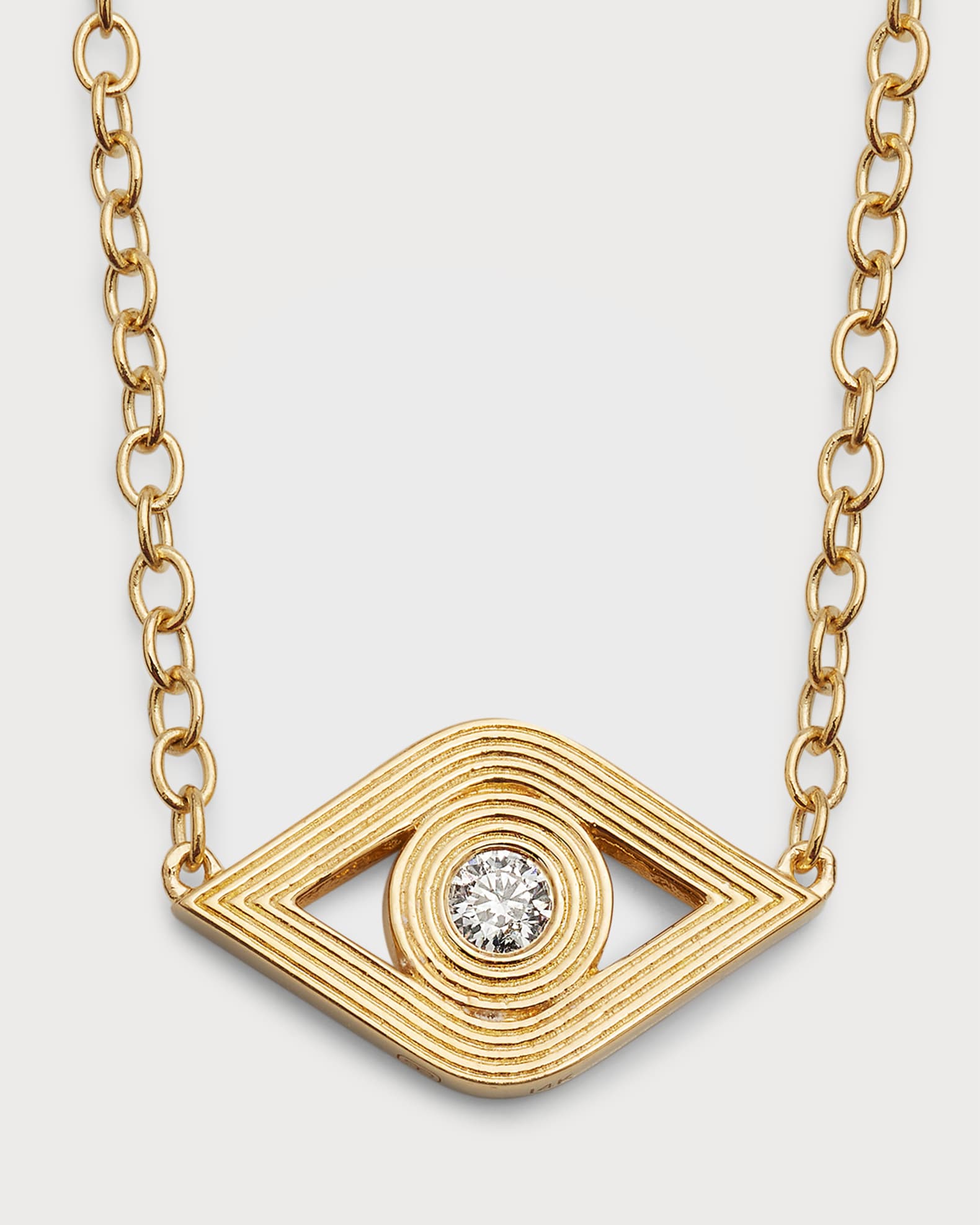 14K Gold Chain Fluted Evil Eye Diamond Necklace 0