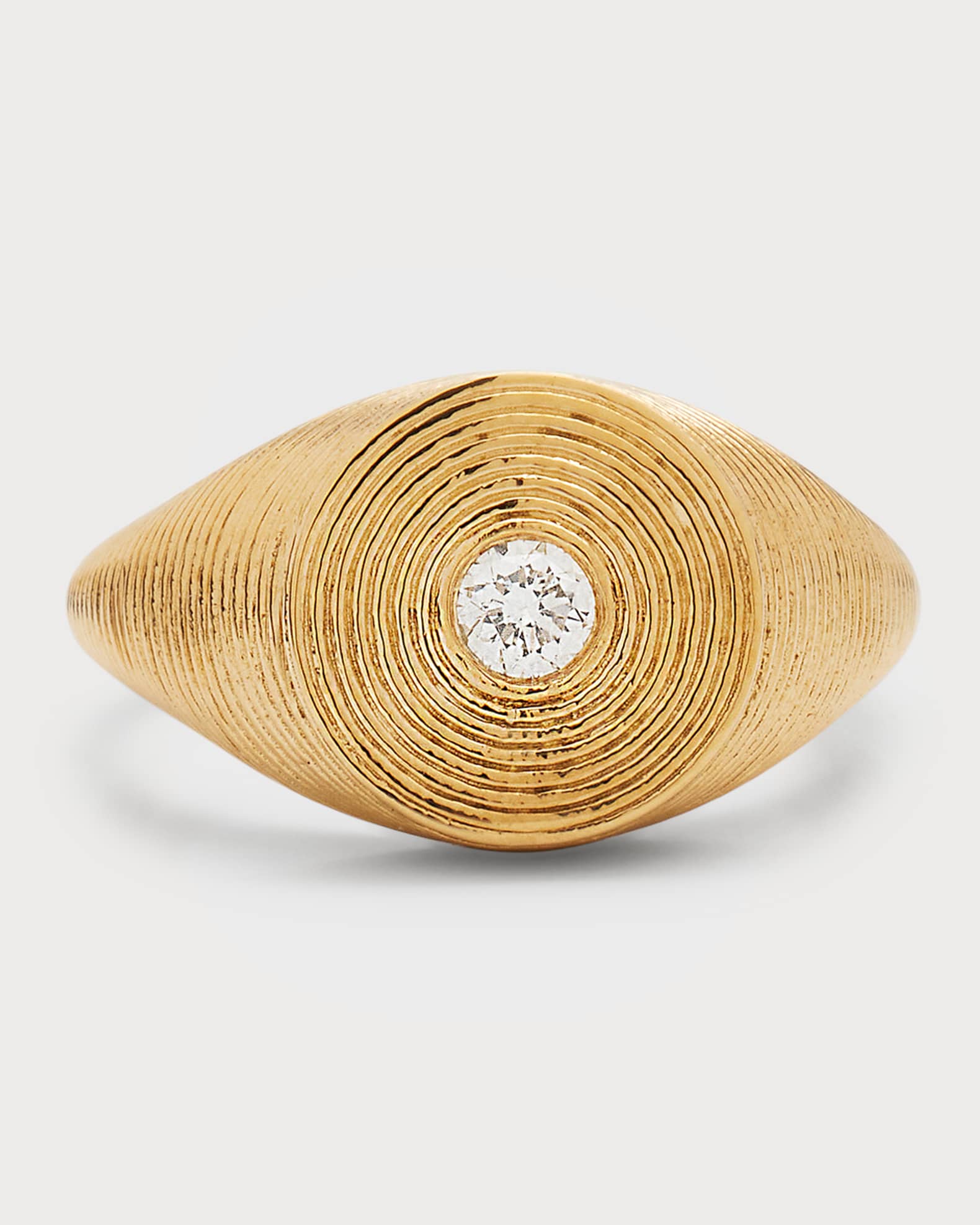  14K Gold Round Diamond Fluted Signet Ring 0