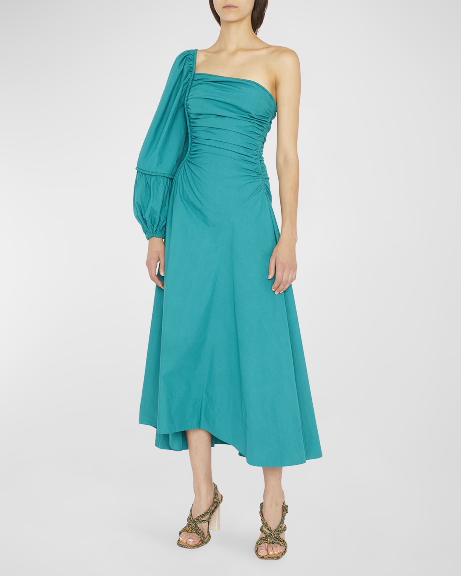 Ulla Johnson Fiorella One-Shoulder Pintuck Midi Dress | Neiman Marcus