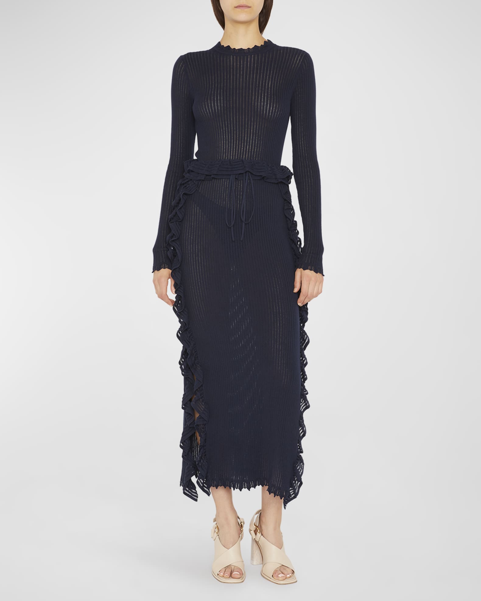 Ulla Johnson Casini Ruffled Midi Knit Dress | Neiman Marcus