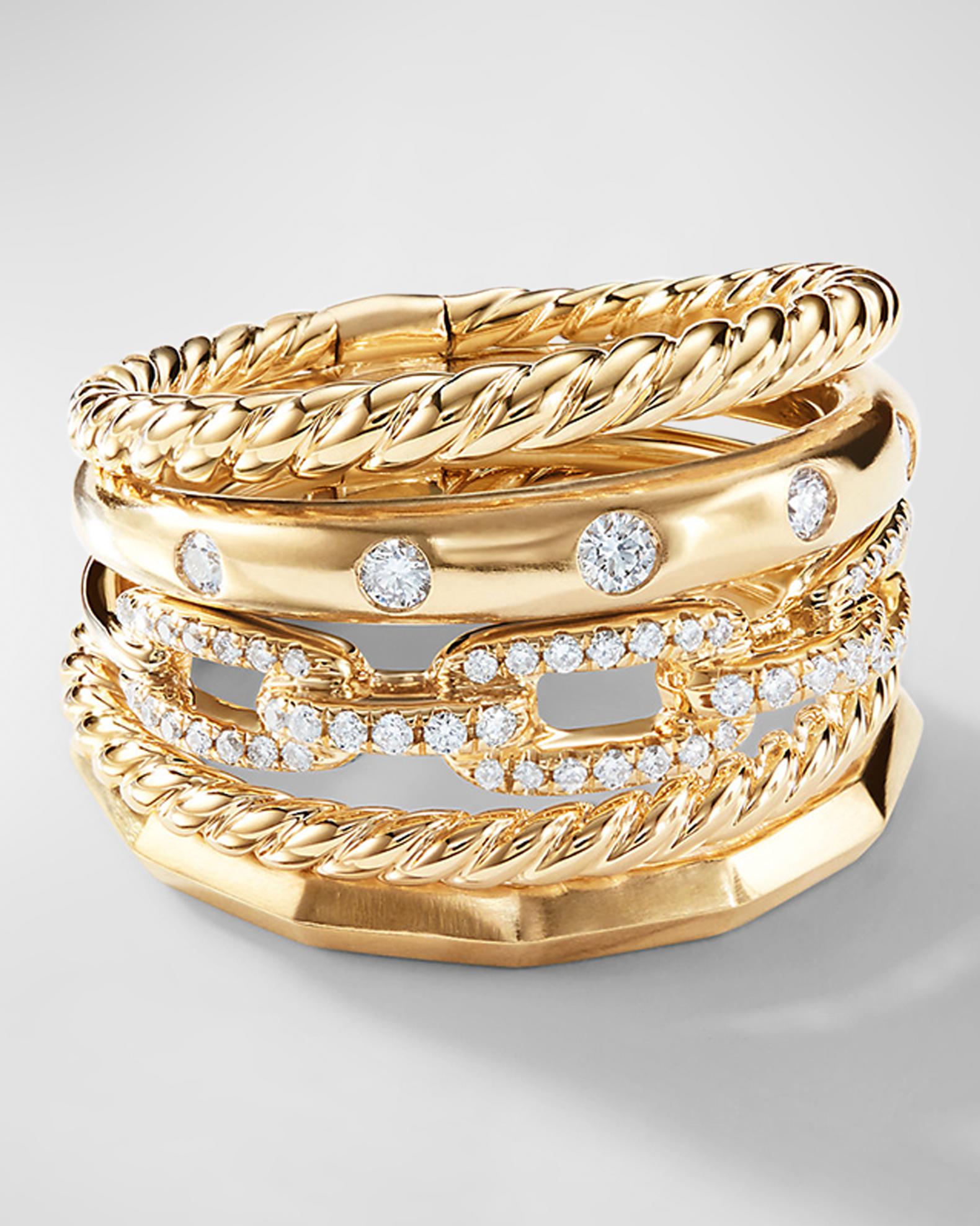 15mm Stax Wide Rings with Diamonds in 18k Gold | Neiman Marcus