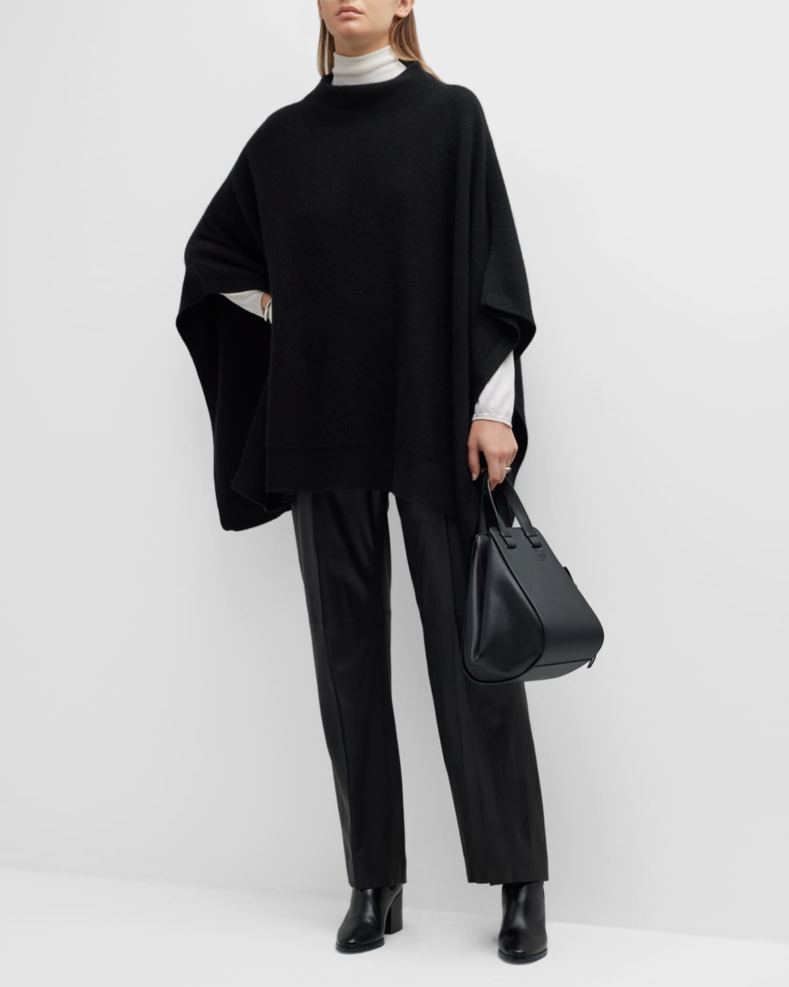 Funnel Neck Knit Cashmere Poncho  1