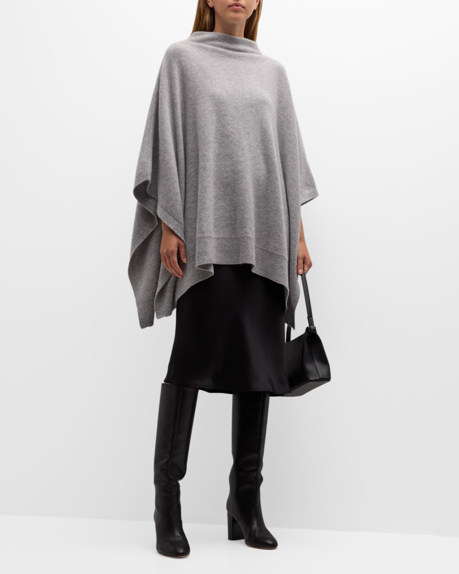 Funnel Neck Knit Cashmere Poncho  1