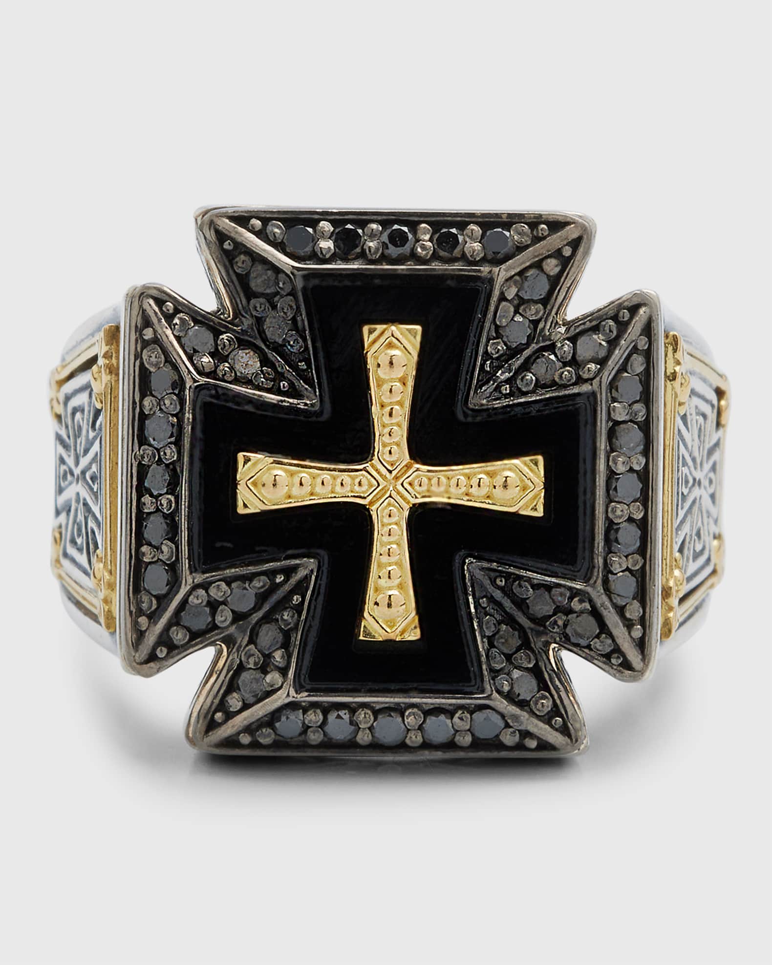 Konstantino Men s Black Diamond and Onyx Two Tone Cross Ring Multi