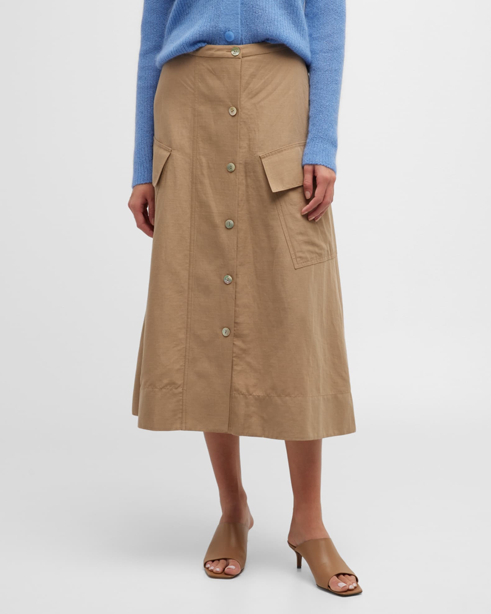 Vince Utility Button-Front Midi Skirt | Neiman Marcus