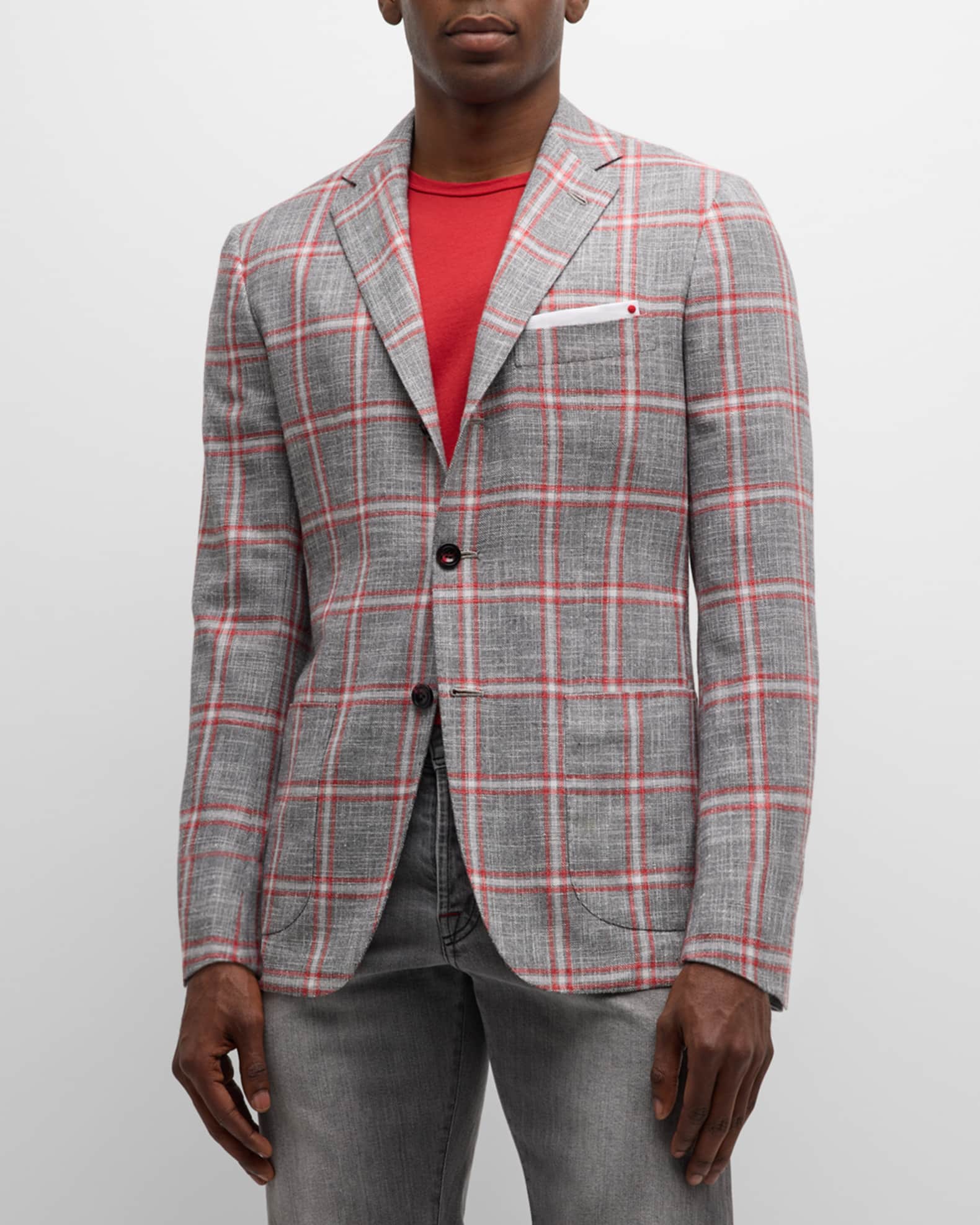 Kiton Men's Windowpane Cashmere-Cotton Sport Coat | Neiman Marcus