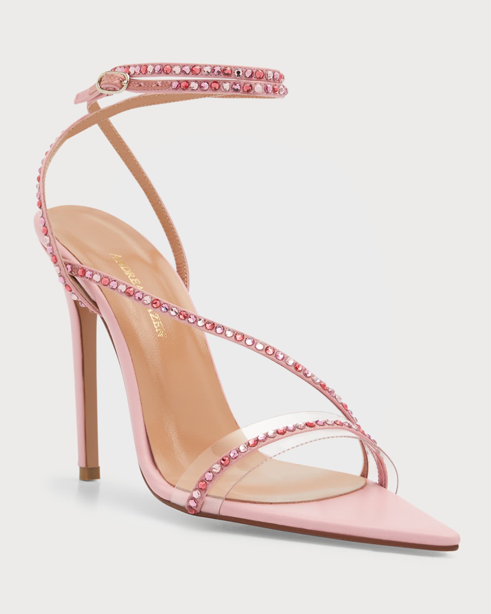 Andrea Wazen Dassy Crystal Leather Ankle-Strap Sandals | Neiman Marcus