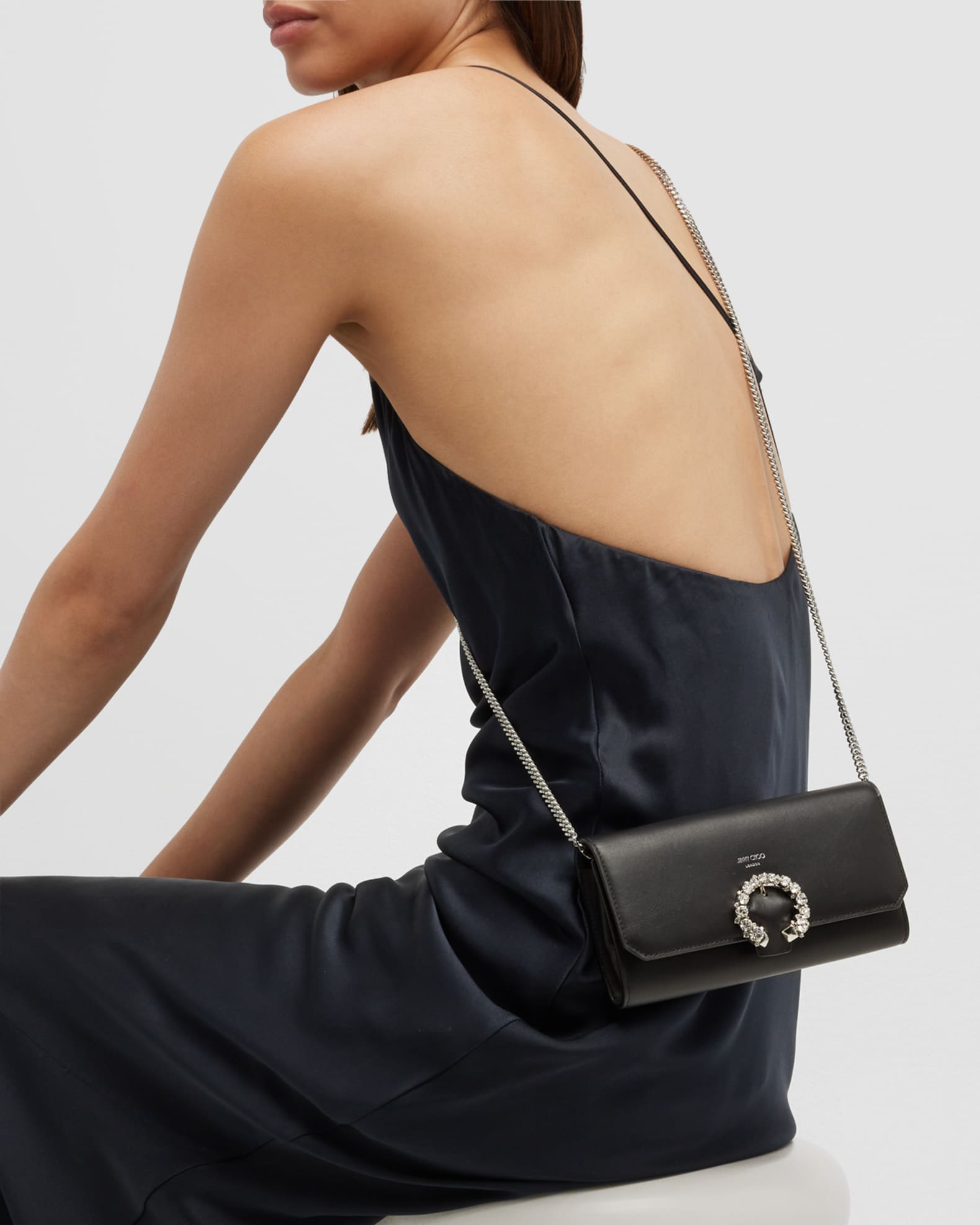 Jimmy Choo Buckle Lambskin Wallet with Chain Neiman Marcus