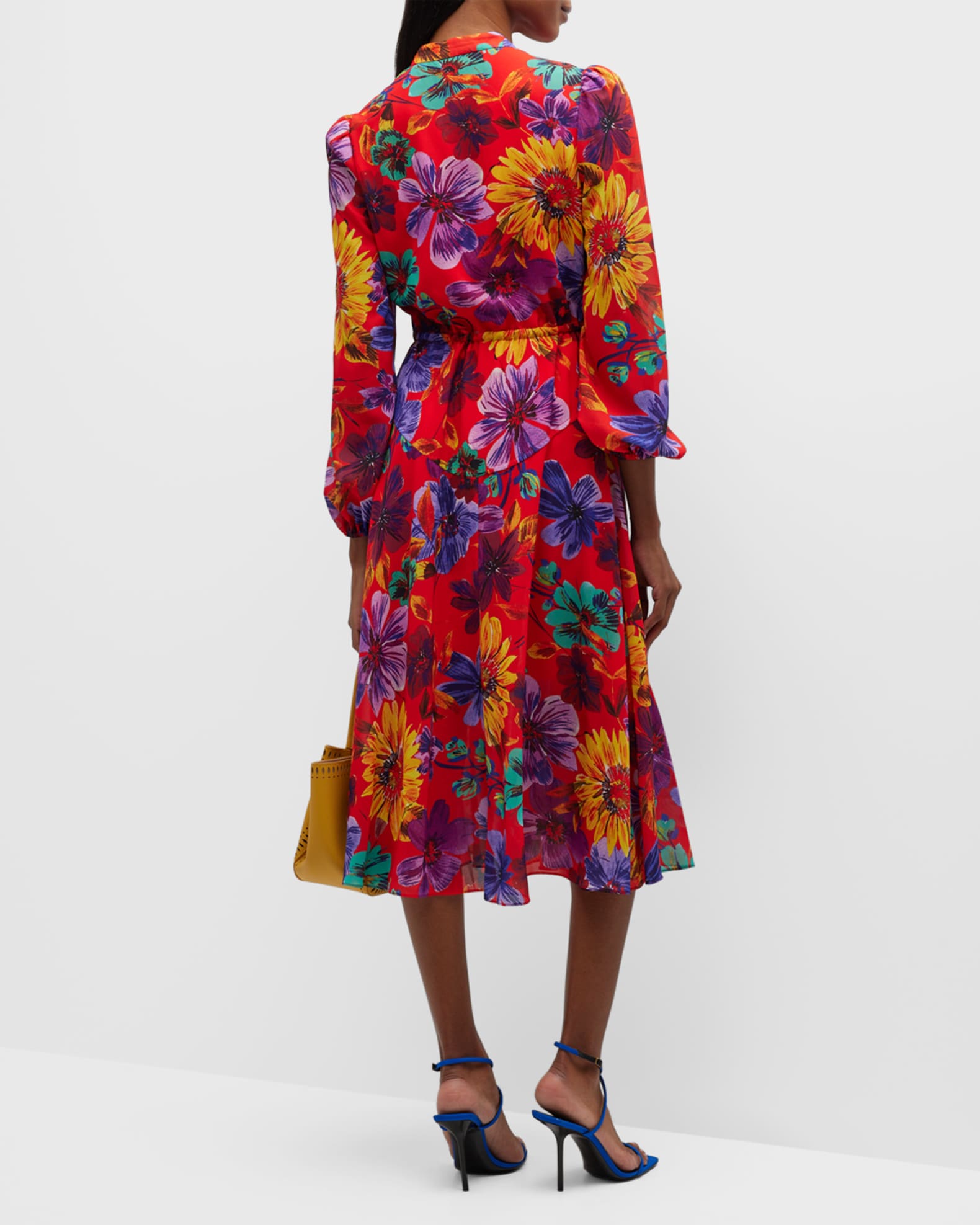 Milly lorian wildflower blouson-sleeve midi dress | Neiman Marcus