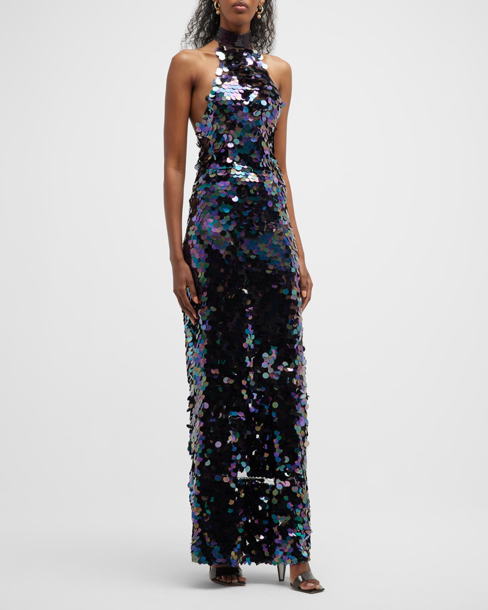 Bronx and Banco Chantal Beaded Sequin Halter Gown | Neiman Marcus