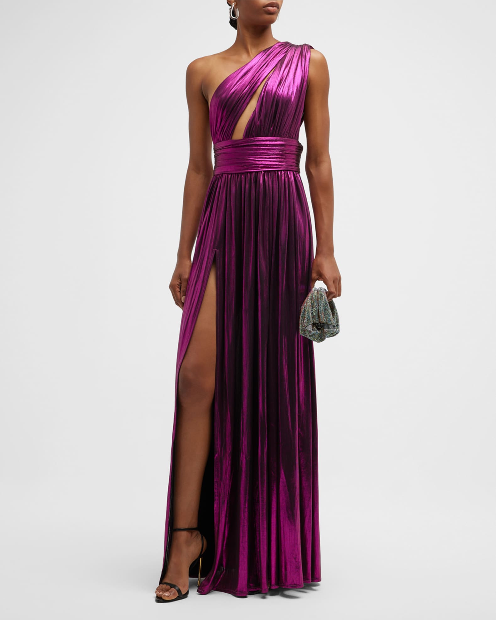 Bronx and Banco Camila One-Shoulder Cutout Satin Gown | Neiman Marcus