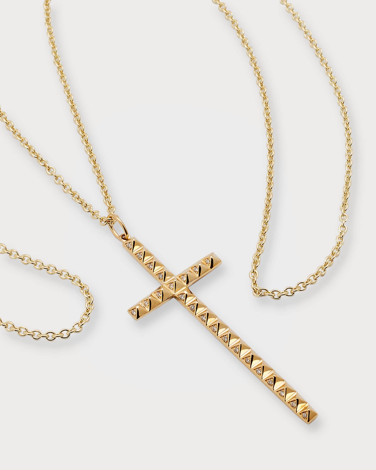 Men's Pyramid Spiked Diamond Cross Charm Necklace 1