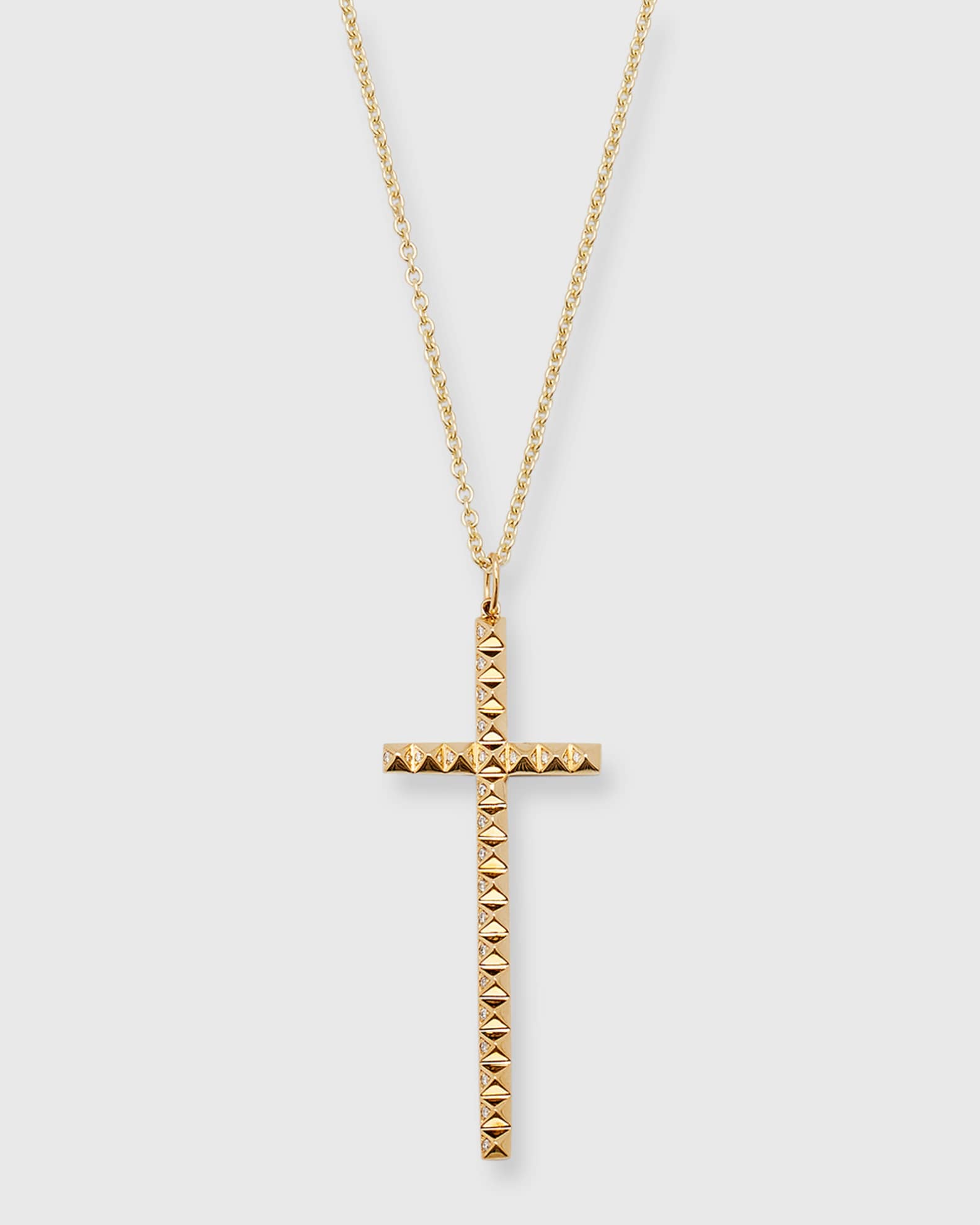 Men's Pyramid Spiked Diamond Cross Charm Necklace 0