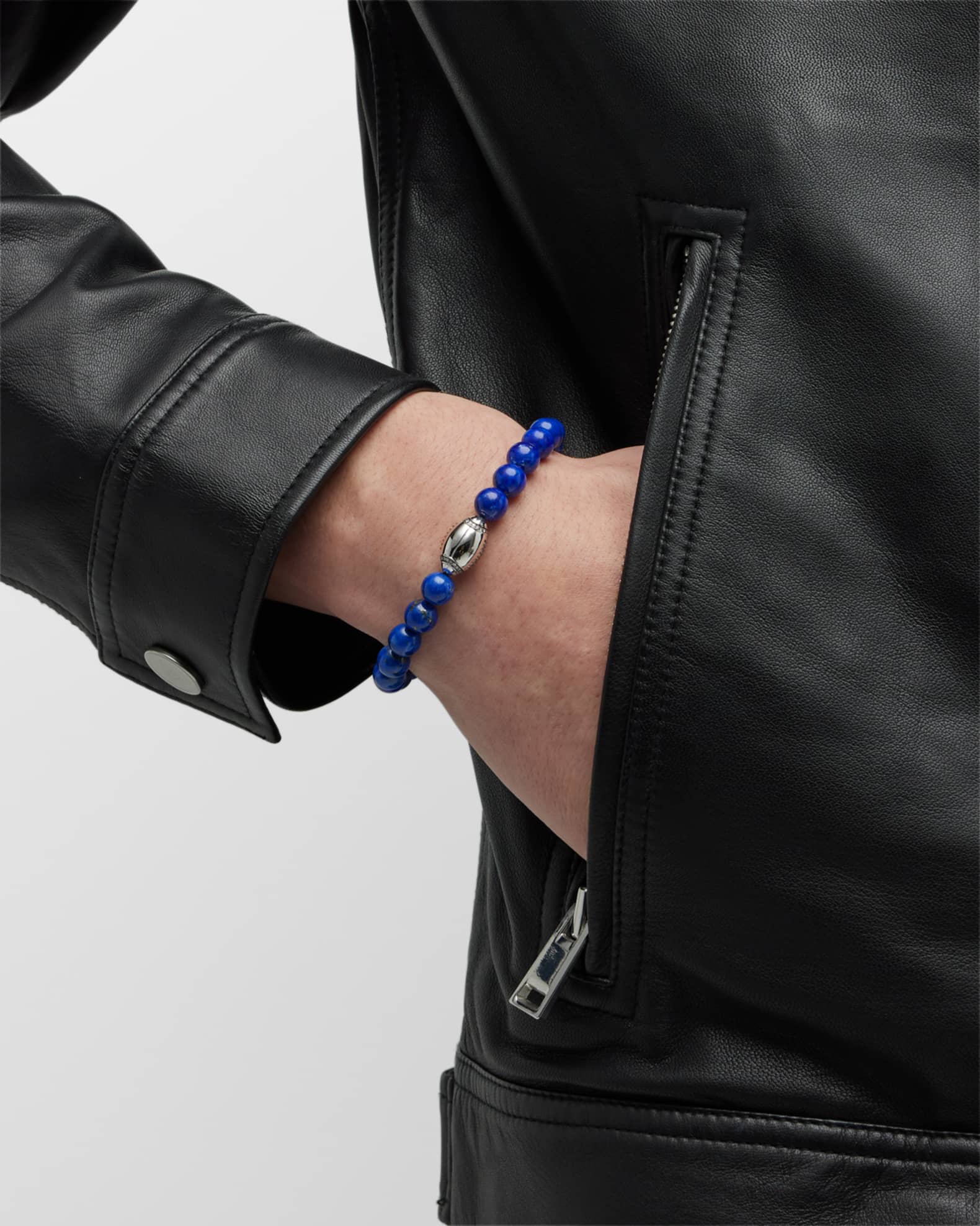 Men's Lapis Lazuli Bead Bracelet with Football Bead 1