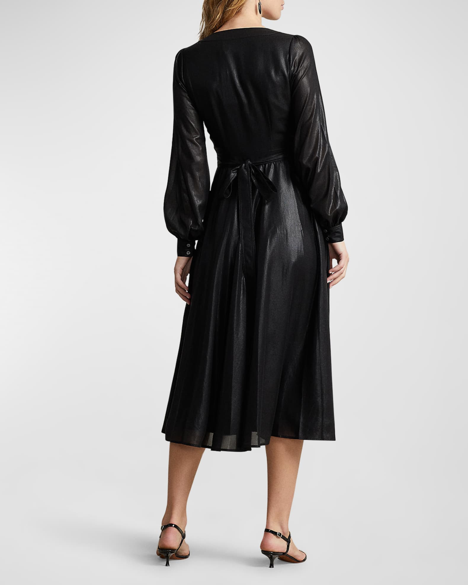 Polo Ralph Lauren Lame Wrap Cocktail Midi Dress | Neiman Marcus