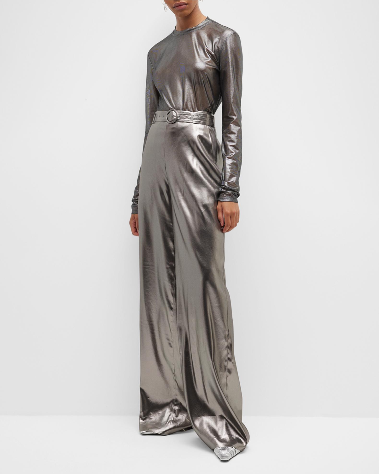 LAPOINTE Metallic Mesh Long-Sleeve Top | Neiman Marcus