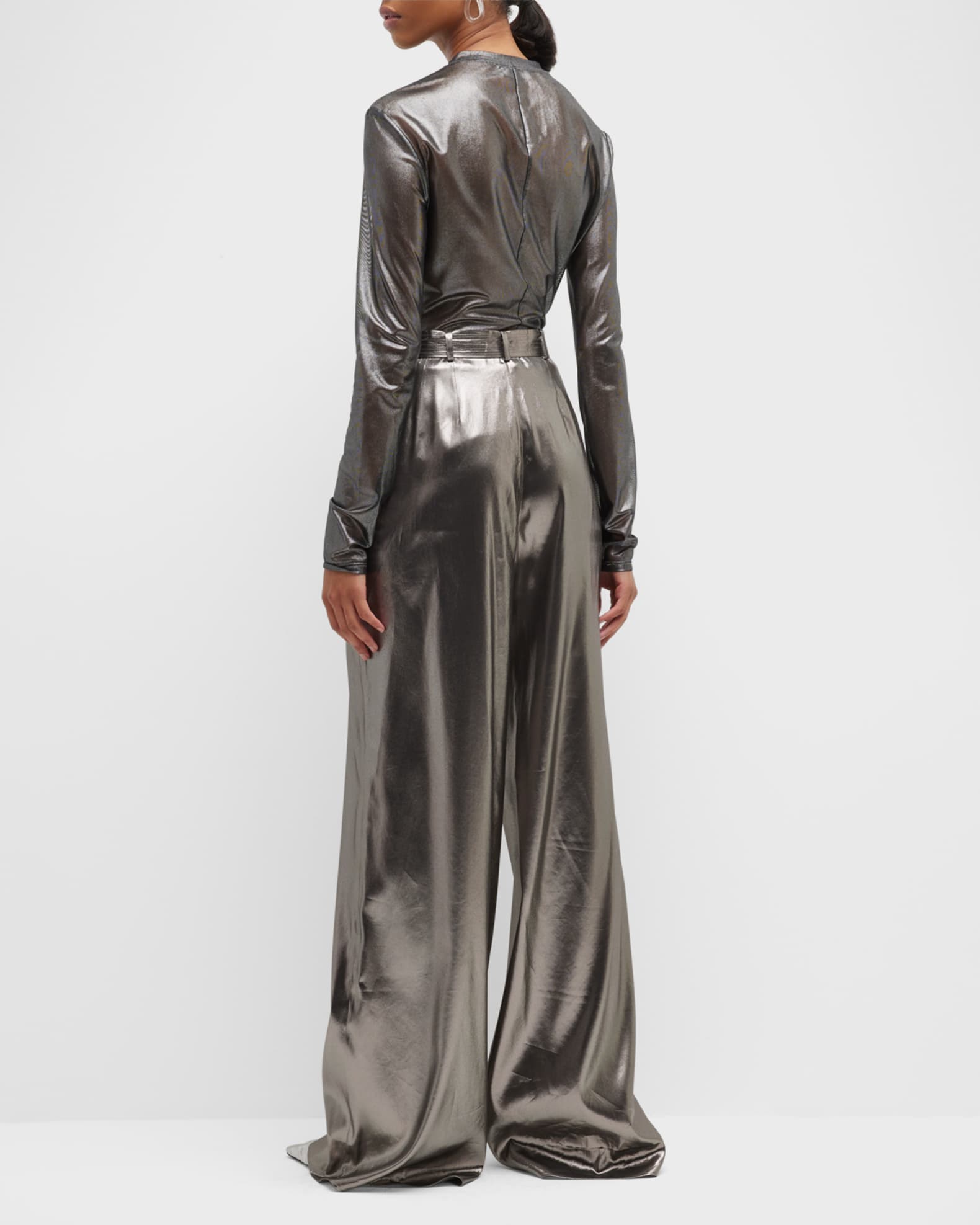 Metallic Mesh Long-Sleeve Top