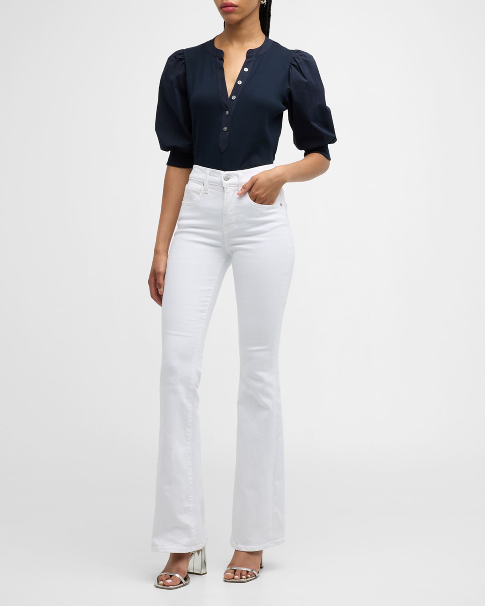 Coralee Puff Sleeve Button-Front Top 1