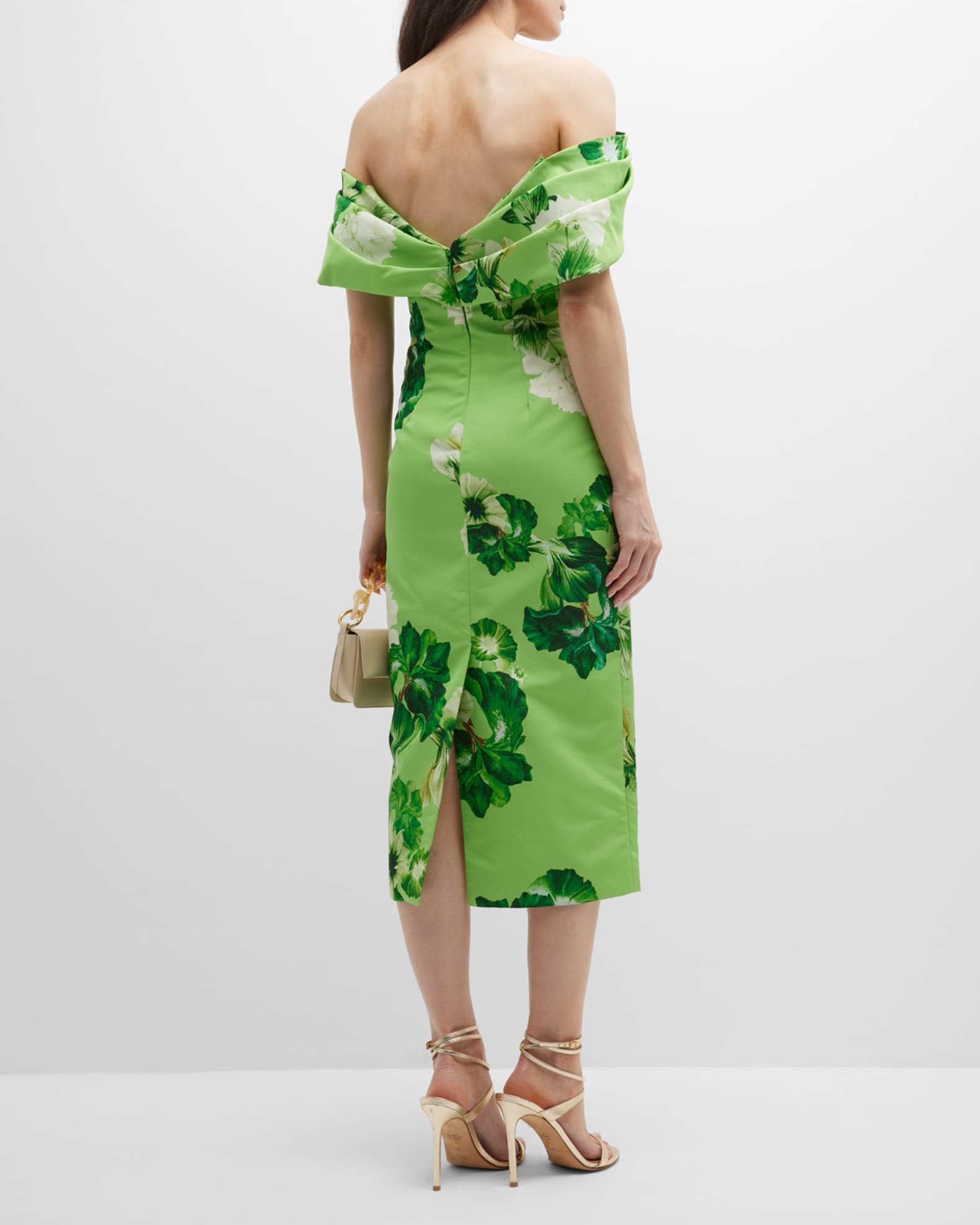 Monique Lhuillier Faille Off-Shoulder Floral Detail Dress | Neiman Marcus