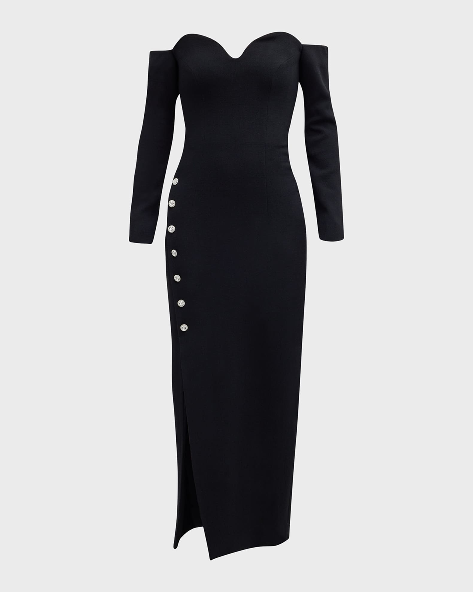 Off-Shoulder Gown w Rhinestone Detail Buttons  1