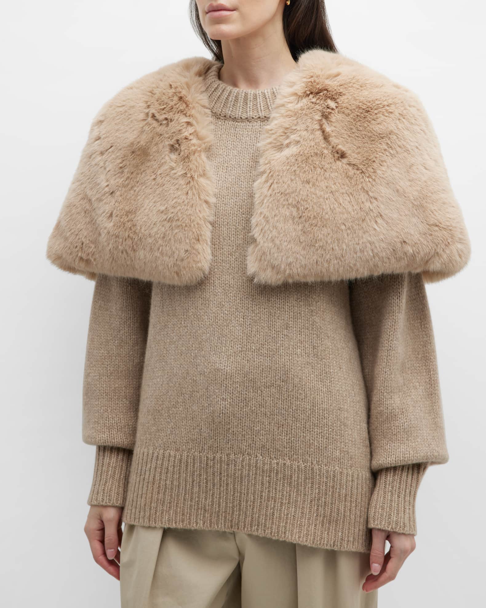 Adrienne Landau Cropped Faux Fur Capelet Neiman Marcus