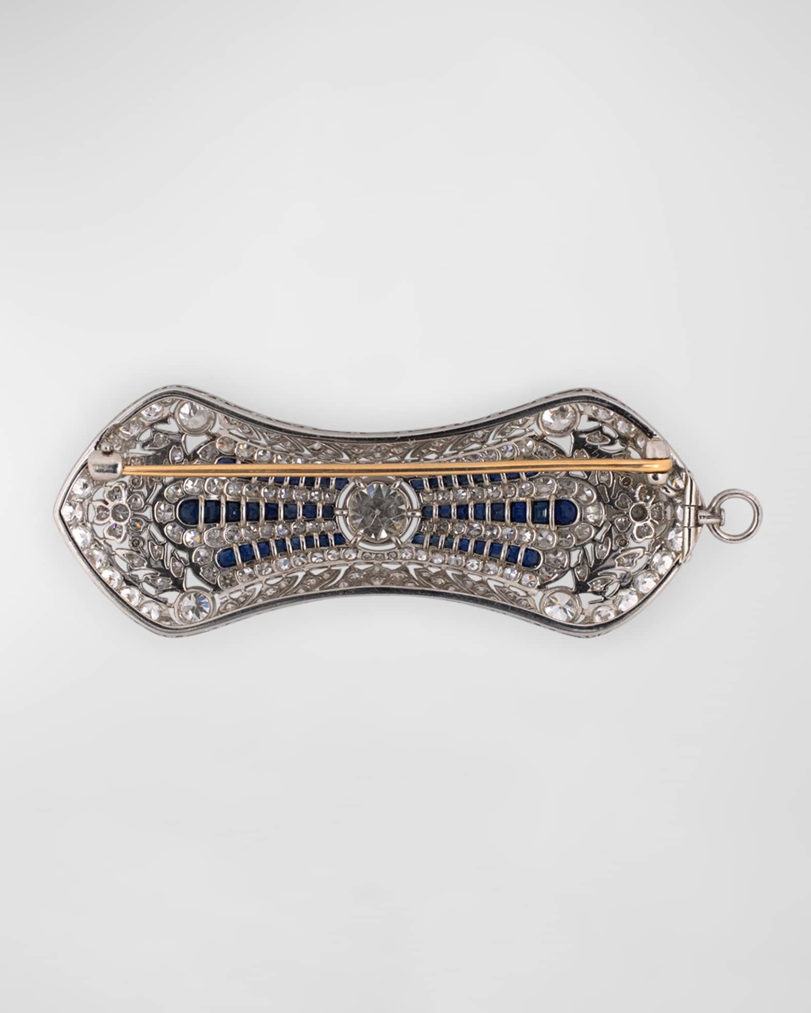 Estate Theodore B. Starr Platinum Diamond Calibre Sapphire Edwardian Bow Pin 1