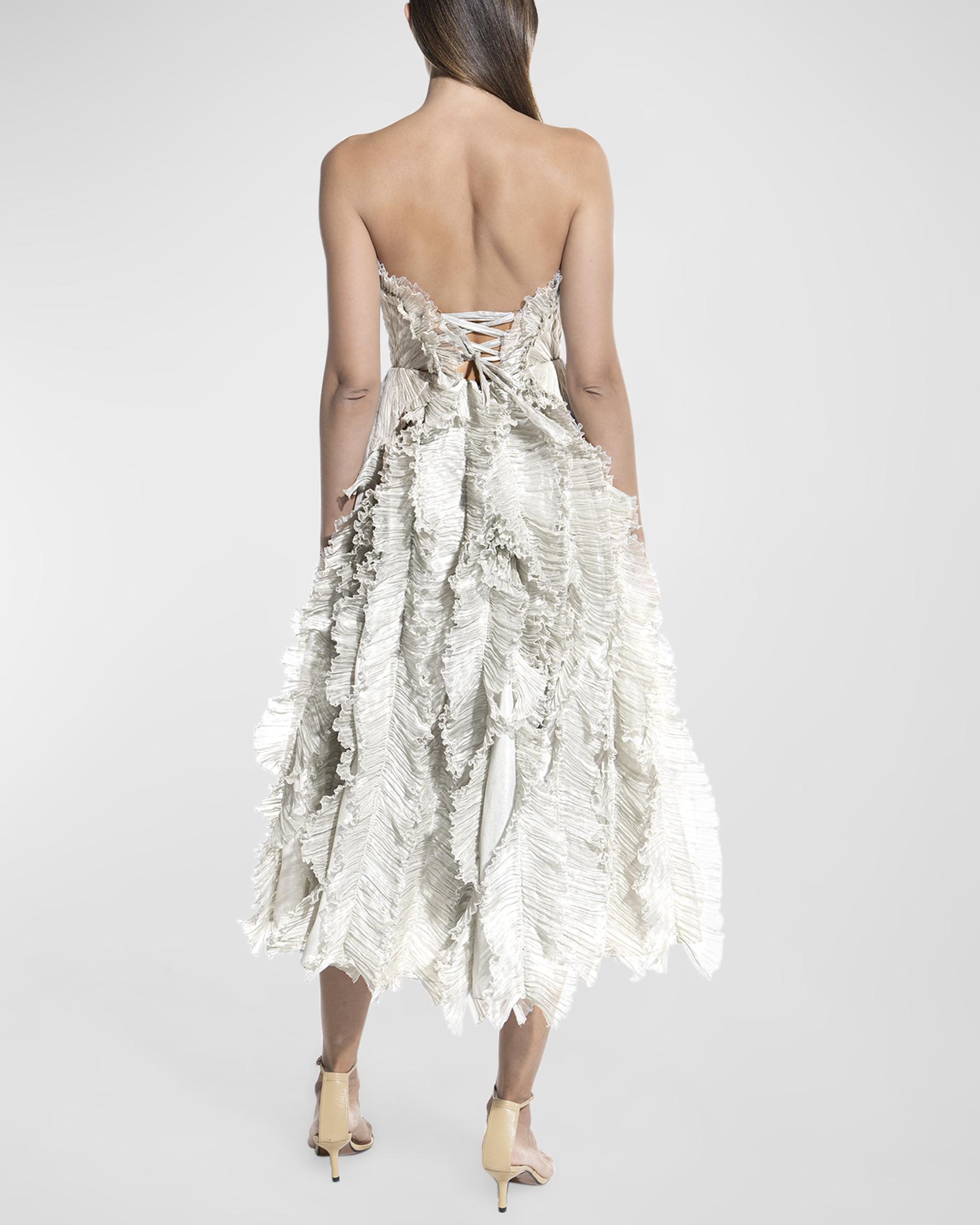 Maria Lucia Hohan Lunara Strapless Plisse Ruffle Midi Dress | Neiman Marcus
