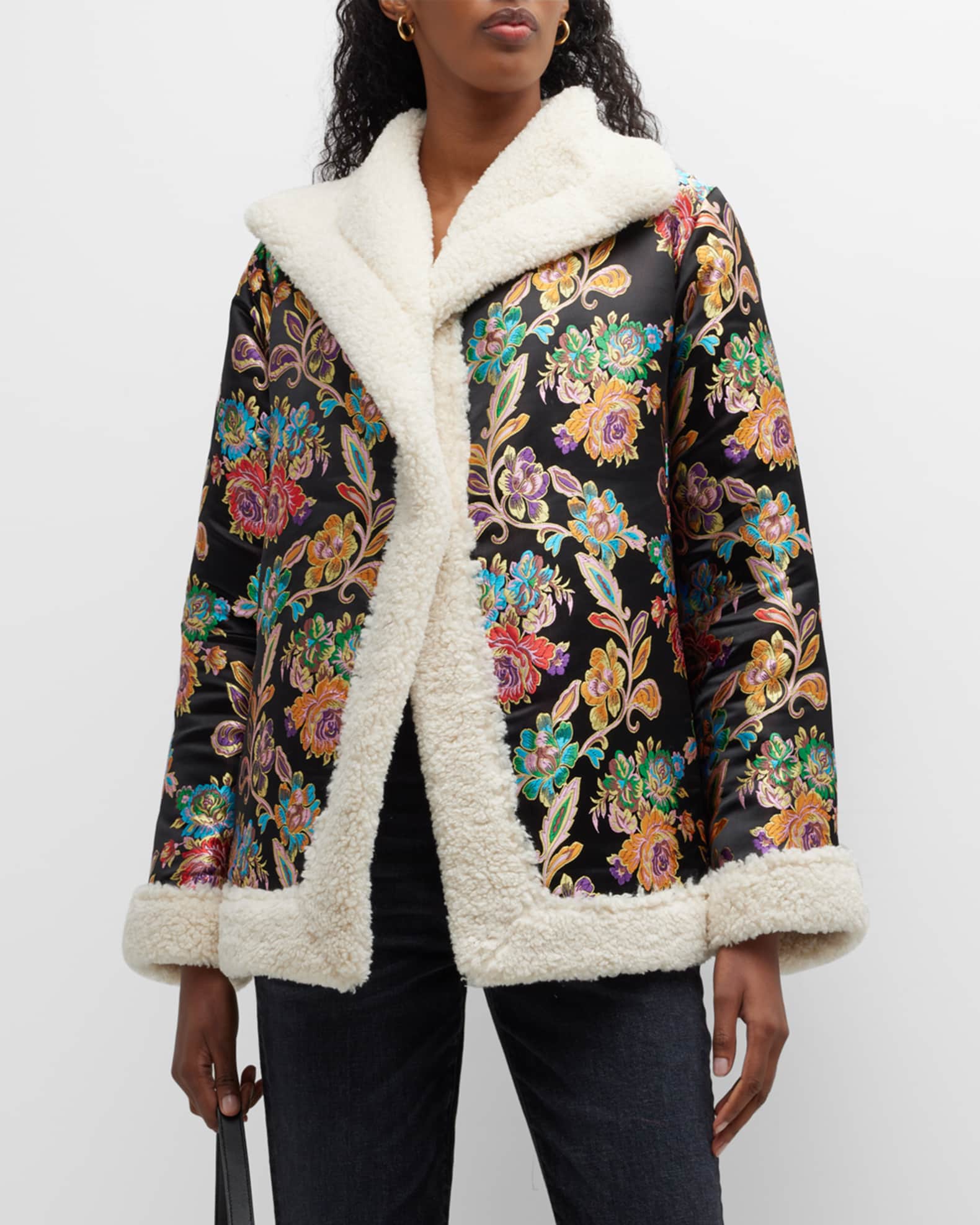 Johnny Was Sofie FloralJacquard SherpaTrim Coat Neiman Marcus
