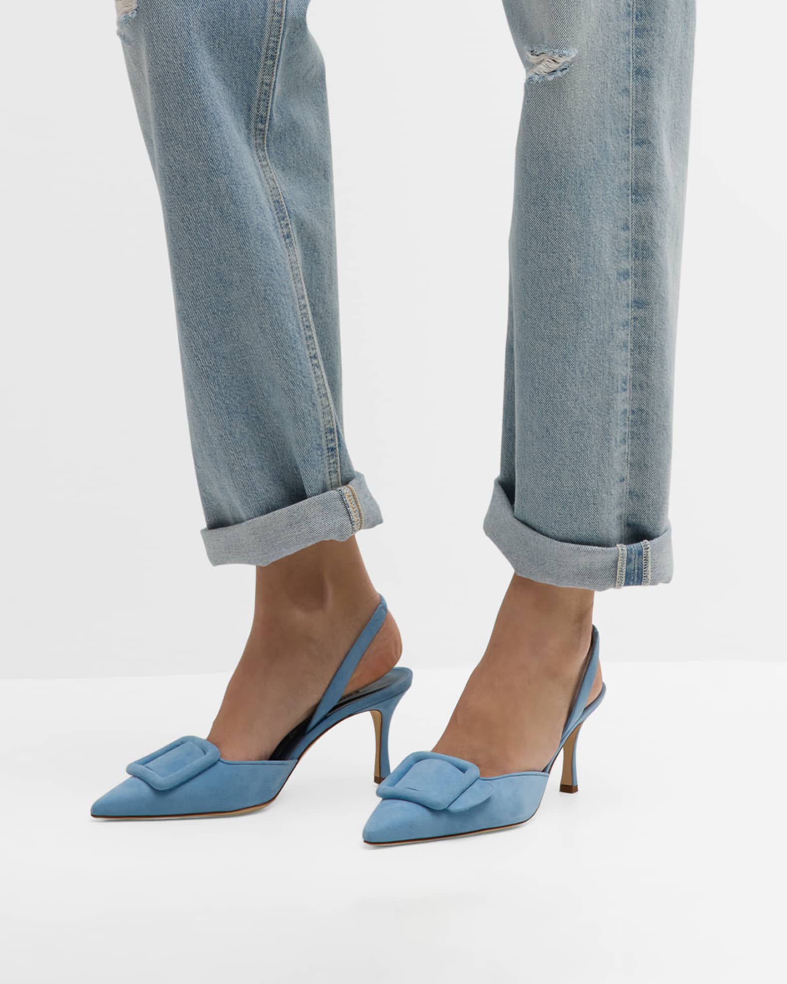 Maysli Suede Buckle Halter Pumps 1