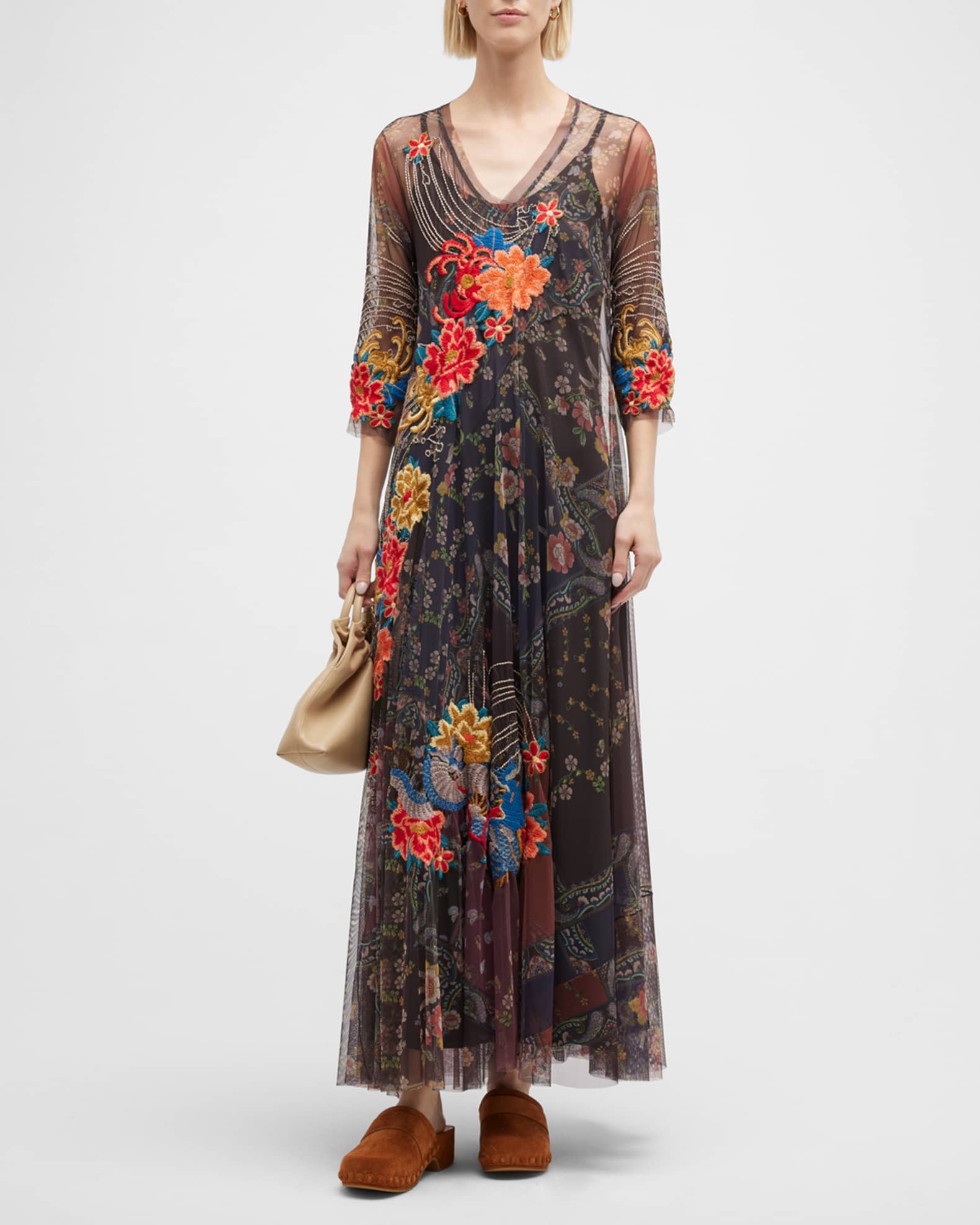 Johnny Was Kyler Embroidered Printed Mesh Maxi Dress Neiman Marcus