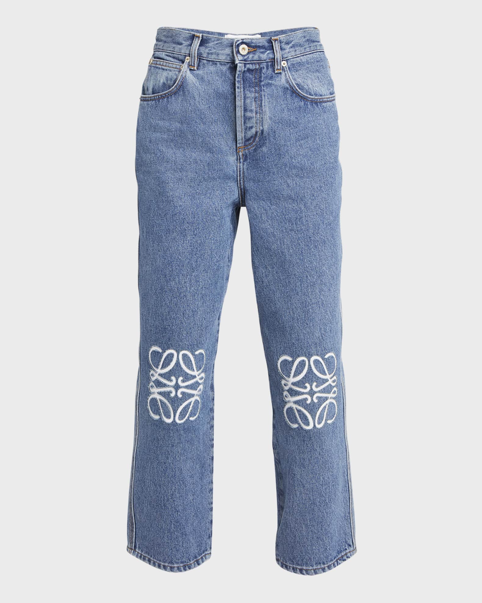 Loewe Anagram Embroidered Cropped Jeans | Neiman Marcus