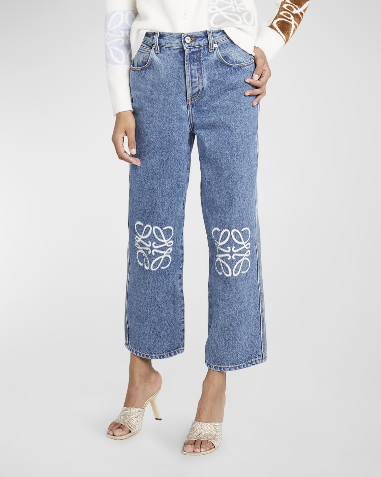 Loewe Anagram Embroidered Cropped Jeans Neiman Marcus