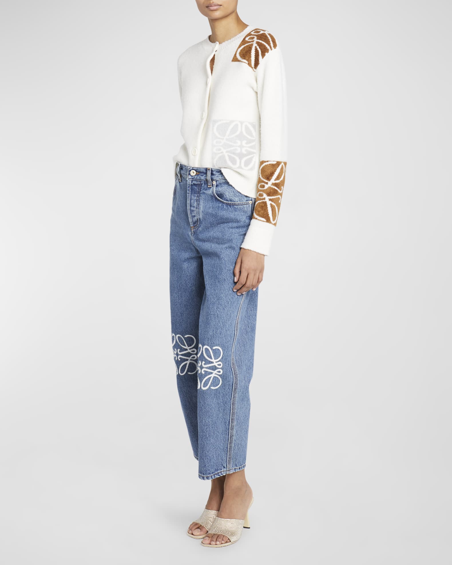 Loewe Anagram Embroidered Cropped Jeans Neiman Marcus