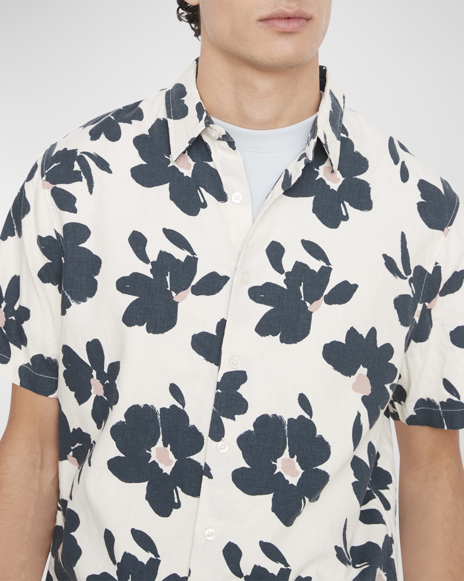 Vince Men's Ikat Floral-Print Camp Shirt