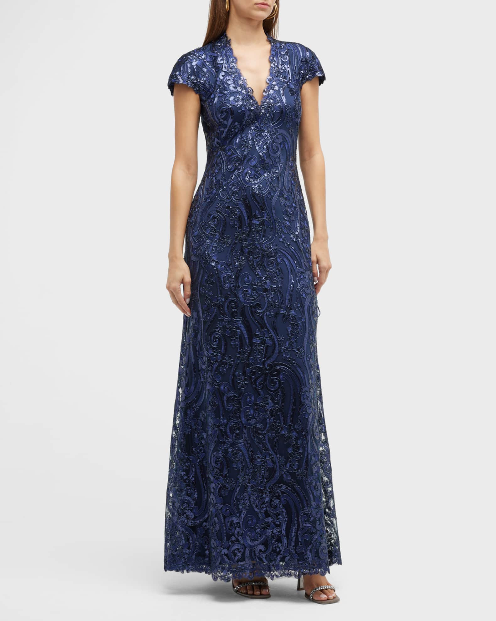 Tadashi Shoji Embroidered Sequin-Embellished Tulle Gown | Neiman Marcus