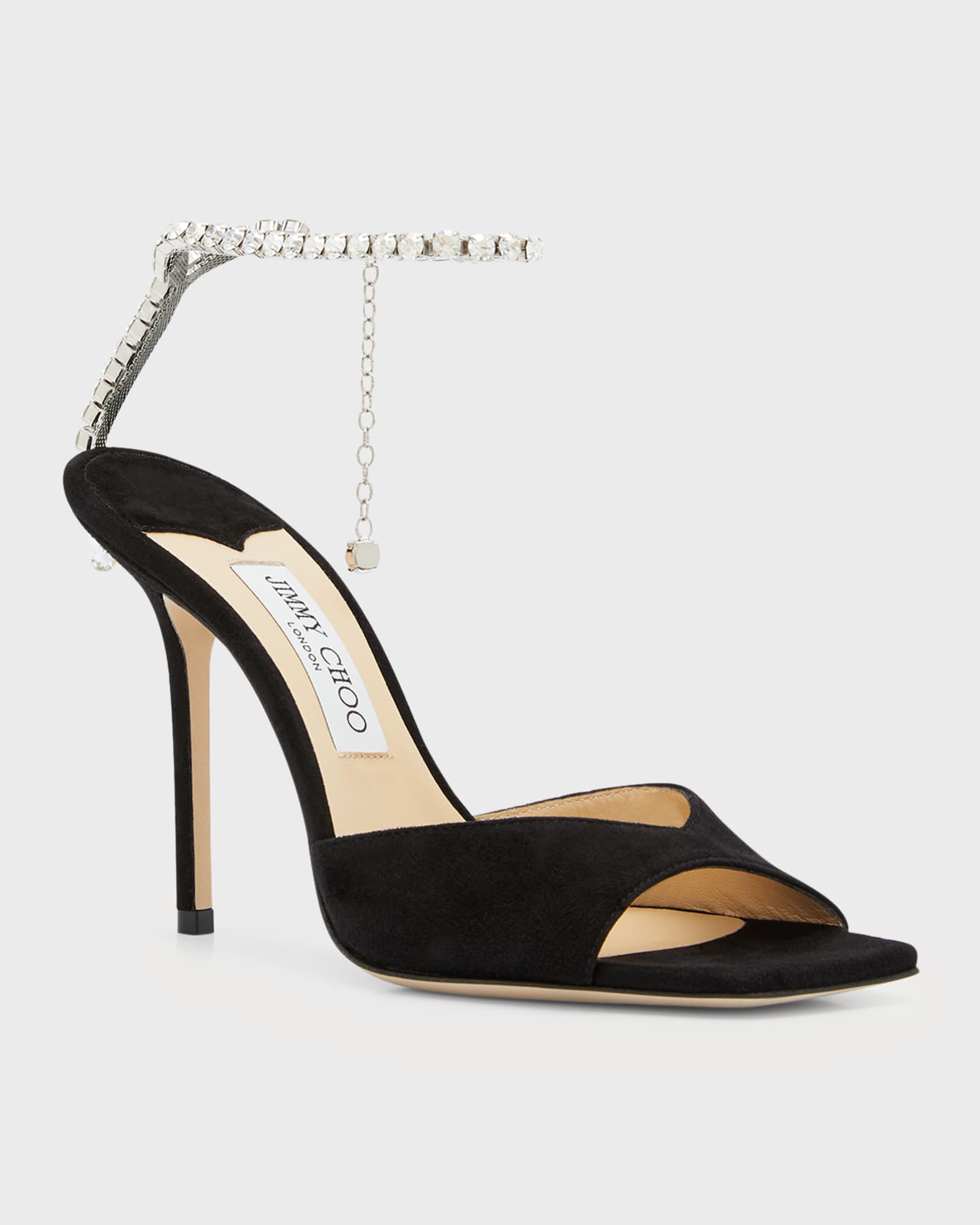 Jimmy Choo Saeda Suede Crystal Ankle-Strap Sandals | Neiman