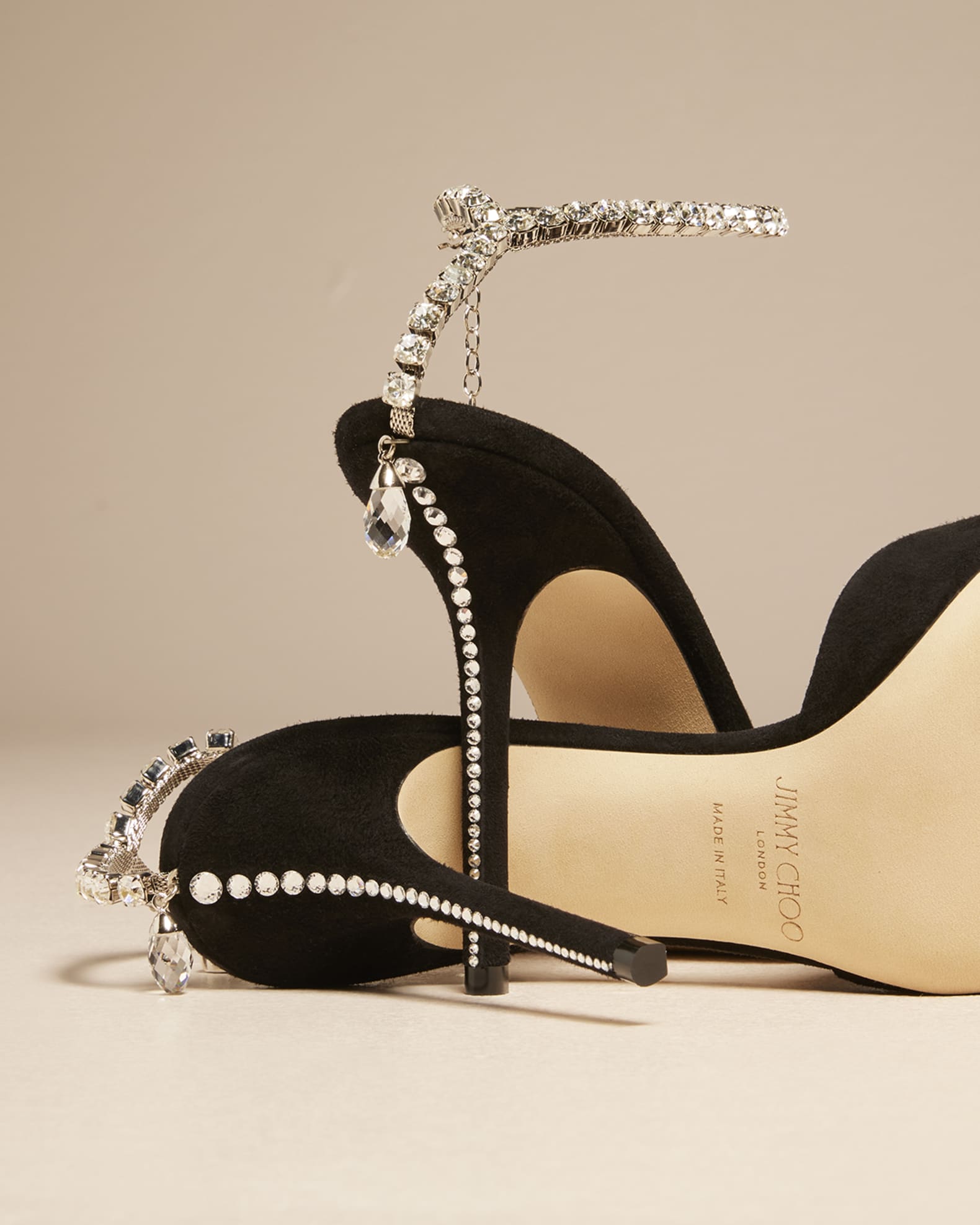 Saeda Suede Crystal Ankle Strap Sandals