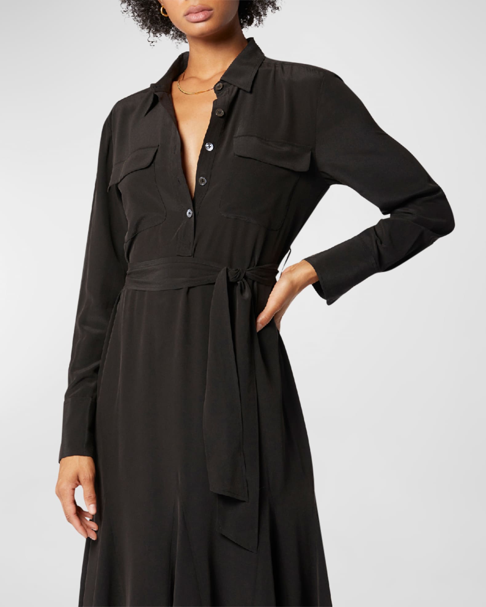 Equipment Lenora Godet Silk Shirtdress Neiman Marcus