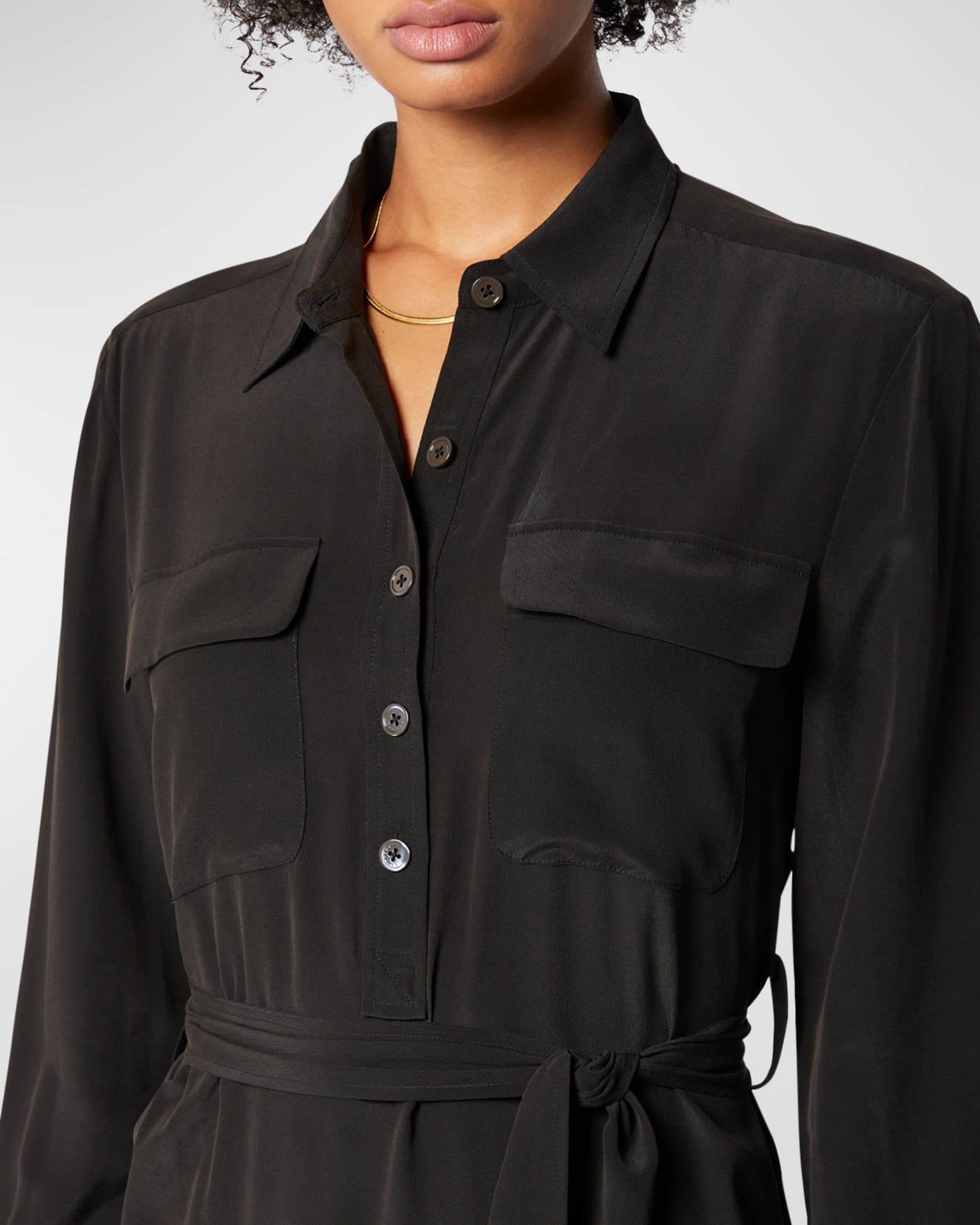 Equipment Lenora Godet Silk Shirtdress Neiman Marcus