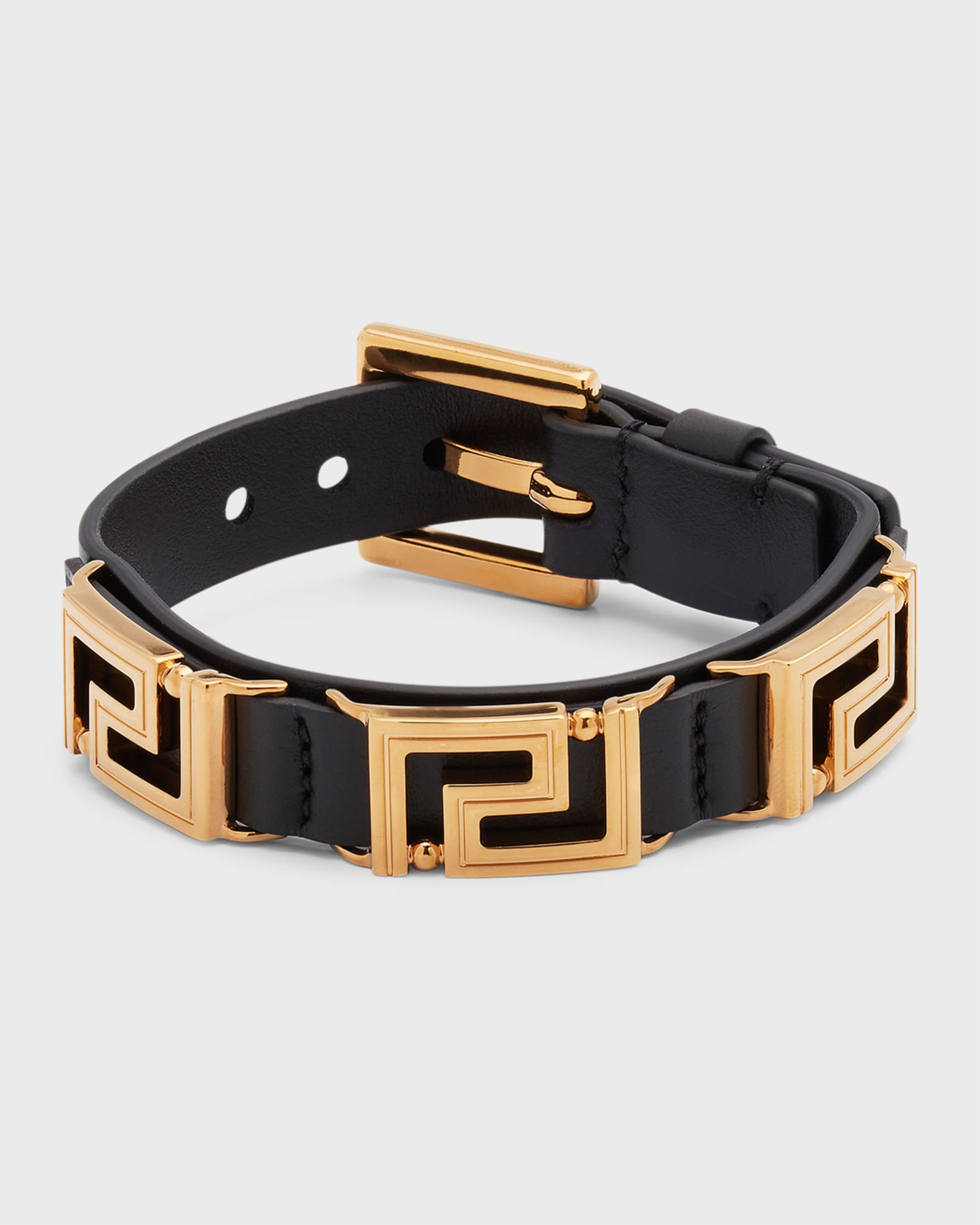 Versace Men's Greca Leather Bracelet | Neiman Marcus