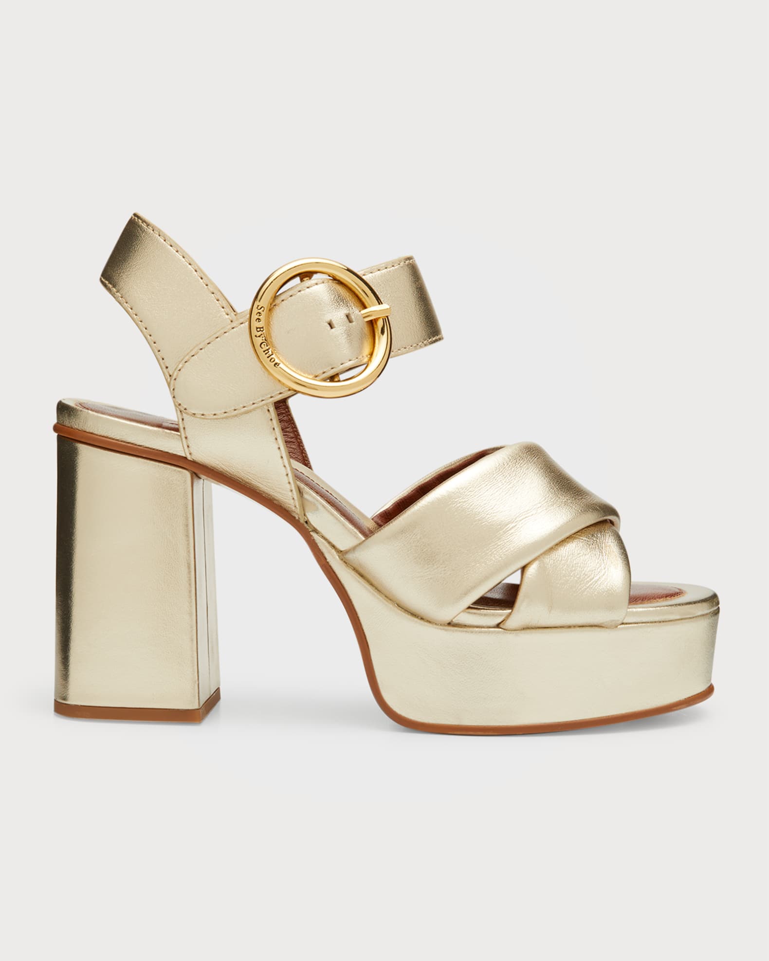 See by Chloe Lyna Metallic Crisscross Platform Sandals | Neiman Marcus