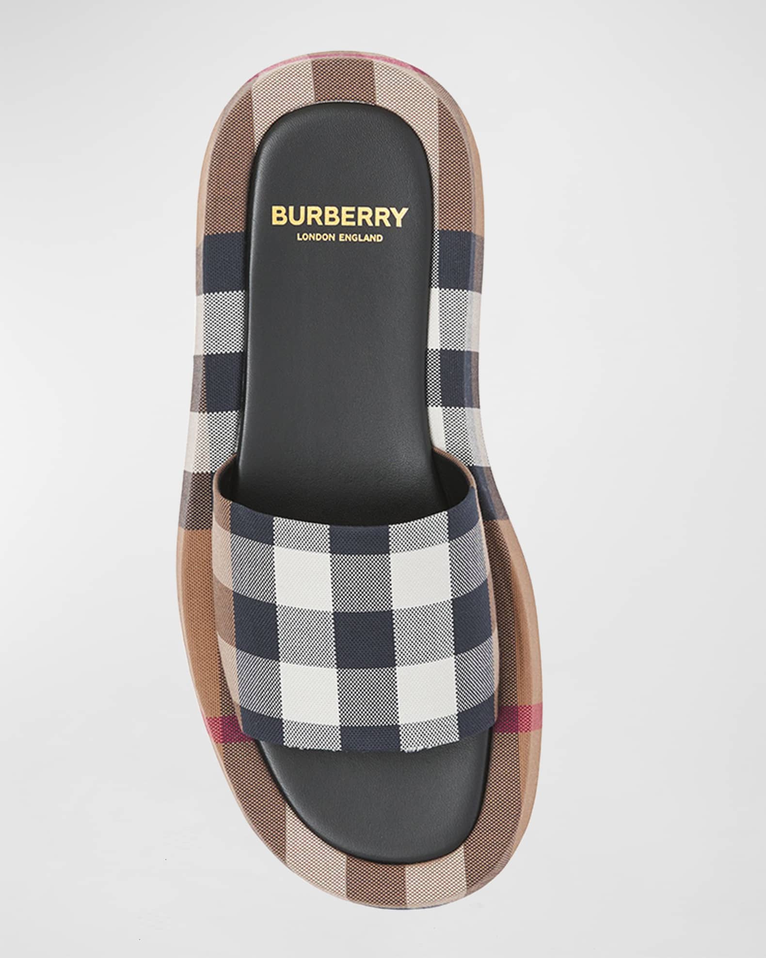 Burberry Cotton Check Slide Sandals | Neiman Marcus