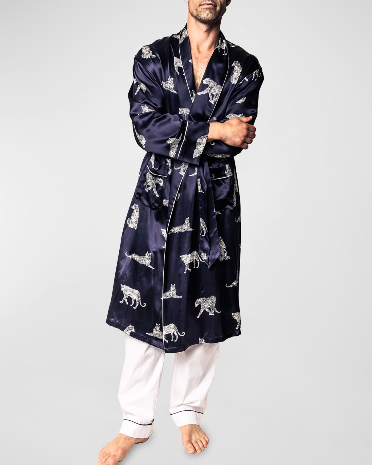 Petite Plume Men's Silk Panthere de Nuit Robe | Neiman Marcus